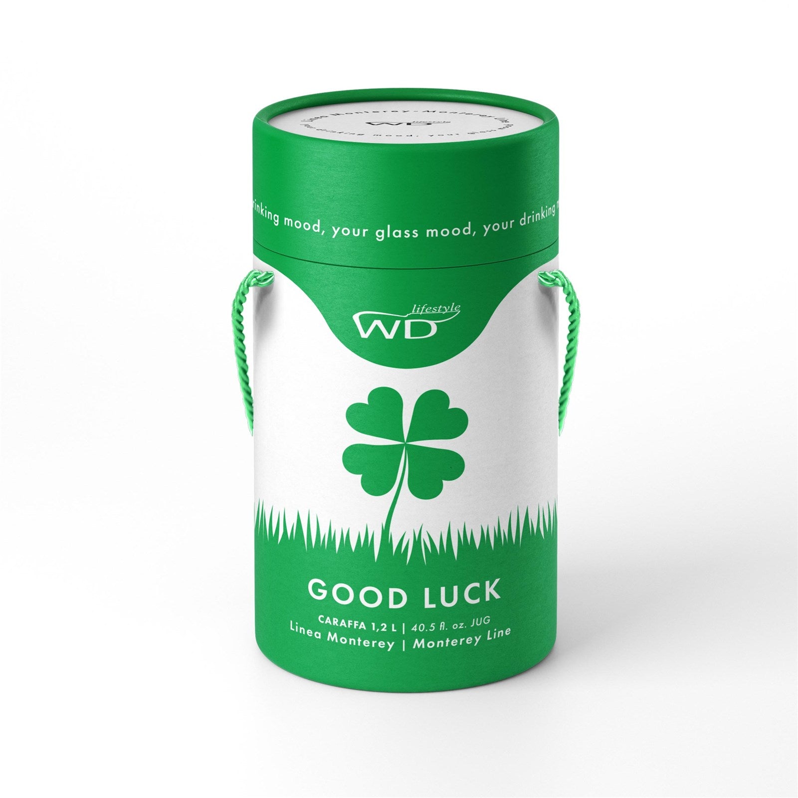 Elegante 1,2L Borosilikatglas-Karaffe mit Kleeblatt-Design, hitzebeständig, kratzfest, ideal für heisse & kalte Getränke.