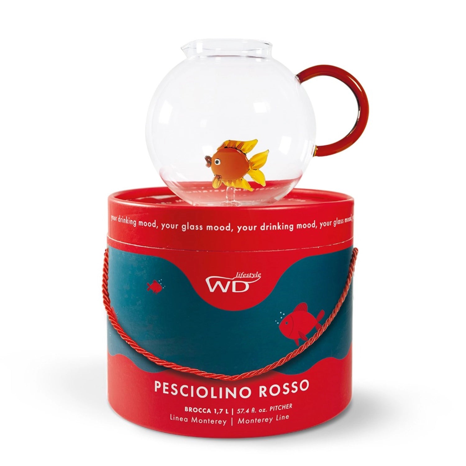 Schöner Borosilikatglas-Krug mit Fischdesign, 1,7 l, perfekt für Getränke und als dekoratives Element auf jedem Tisch.