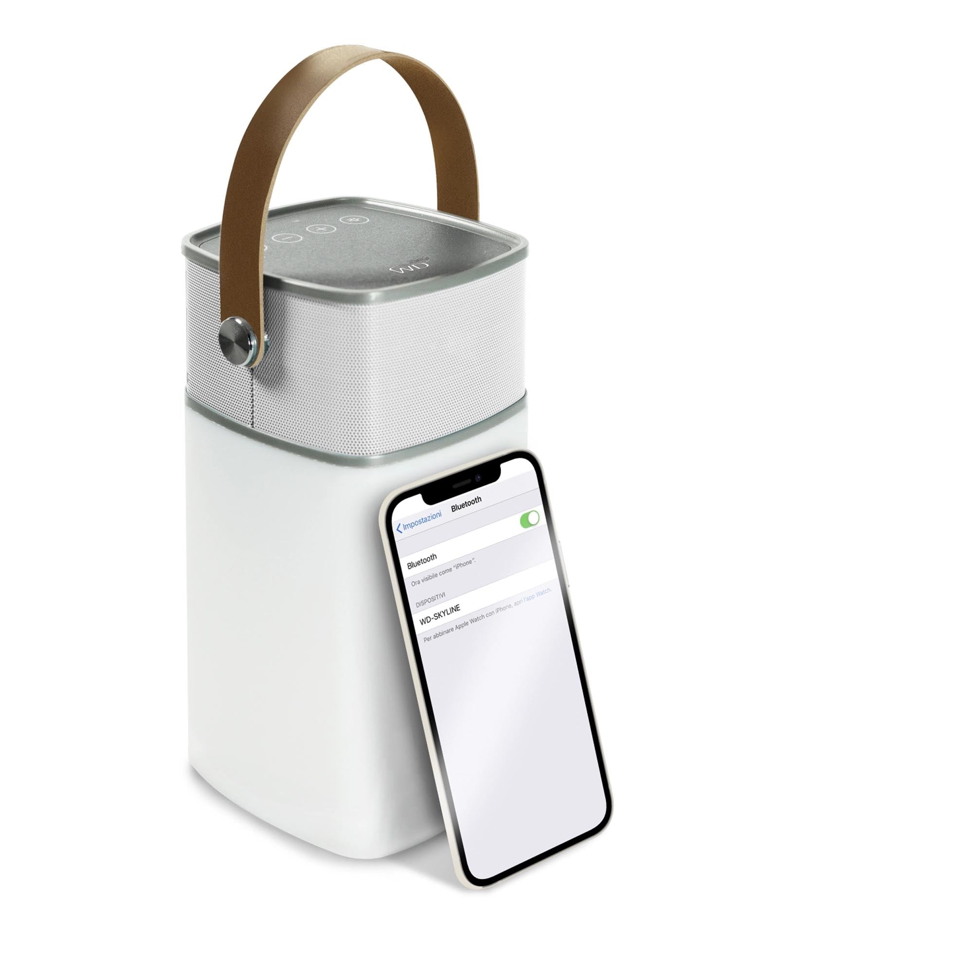 Eleganter Easy Life Bluetooth-Lautsprecher mit LED, 10.3x9.5x19 cm.