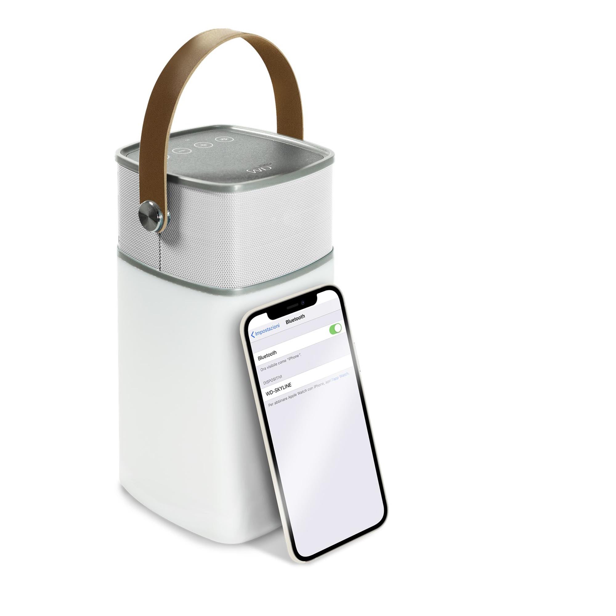 Stylischer Easy Life Bluetooth-Lautsprecher mit LED-Licht, silber.