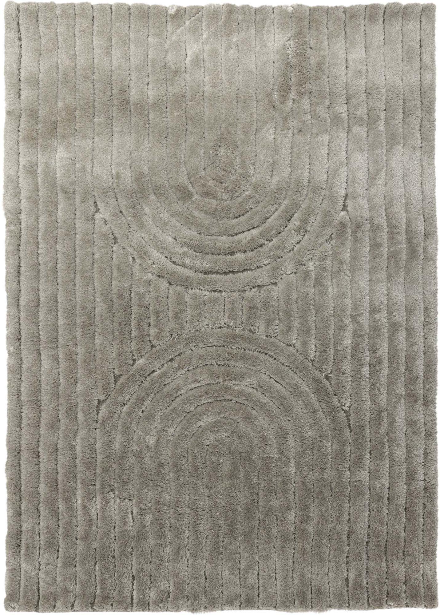 Niklas Teppich: Stilvoller Polyesterteppich mit Rippenmuster in Greige für langlebige Eleganz.