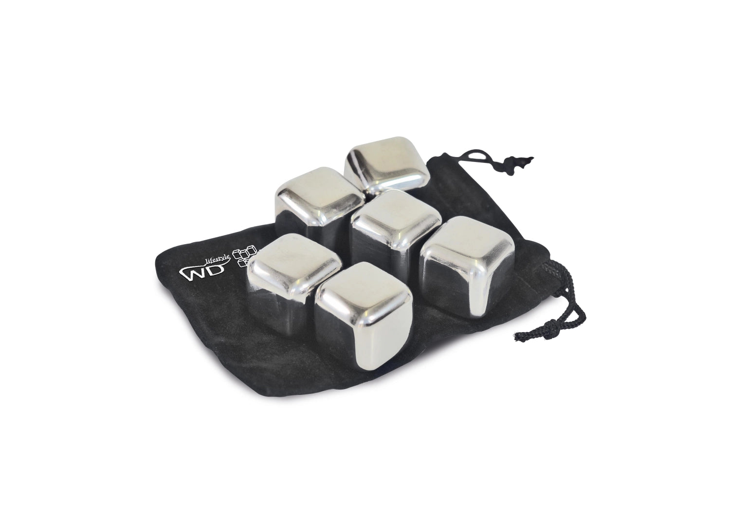 Set of 6 ice cubes, stainless steel, 2.7x2.7x2.7 cm