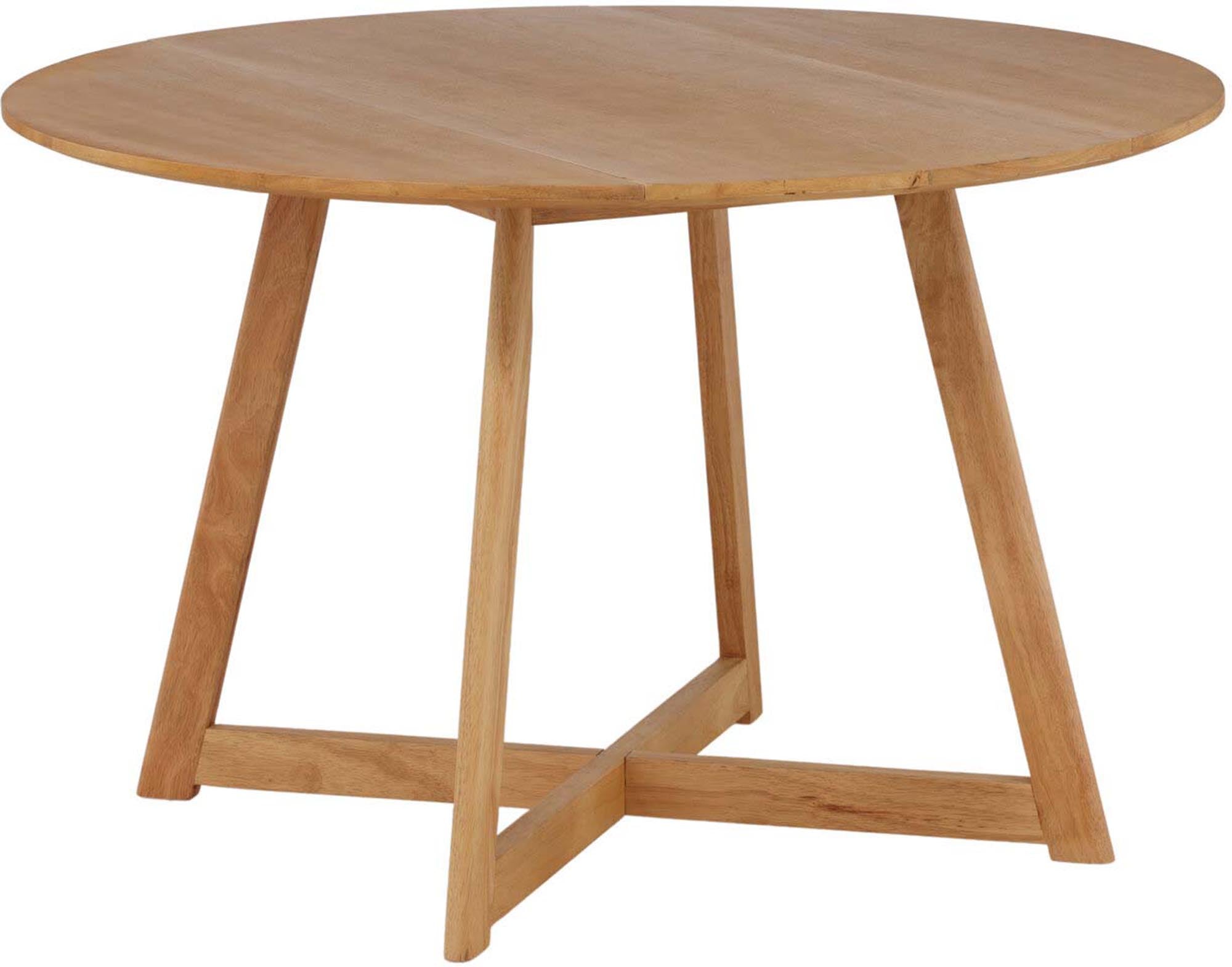 Entdecken Sie den Yadikon Tisch von Venture Home: Ein stilvoller, runder Esstisch aus langlebigem Gummiholz, perfekt für kleine Küchen und anpassbare Essbereiche.