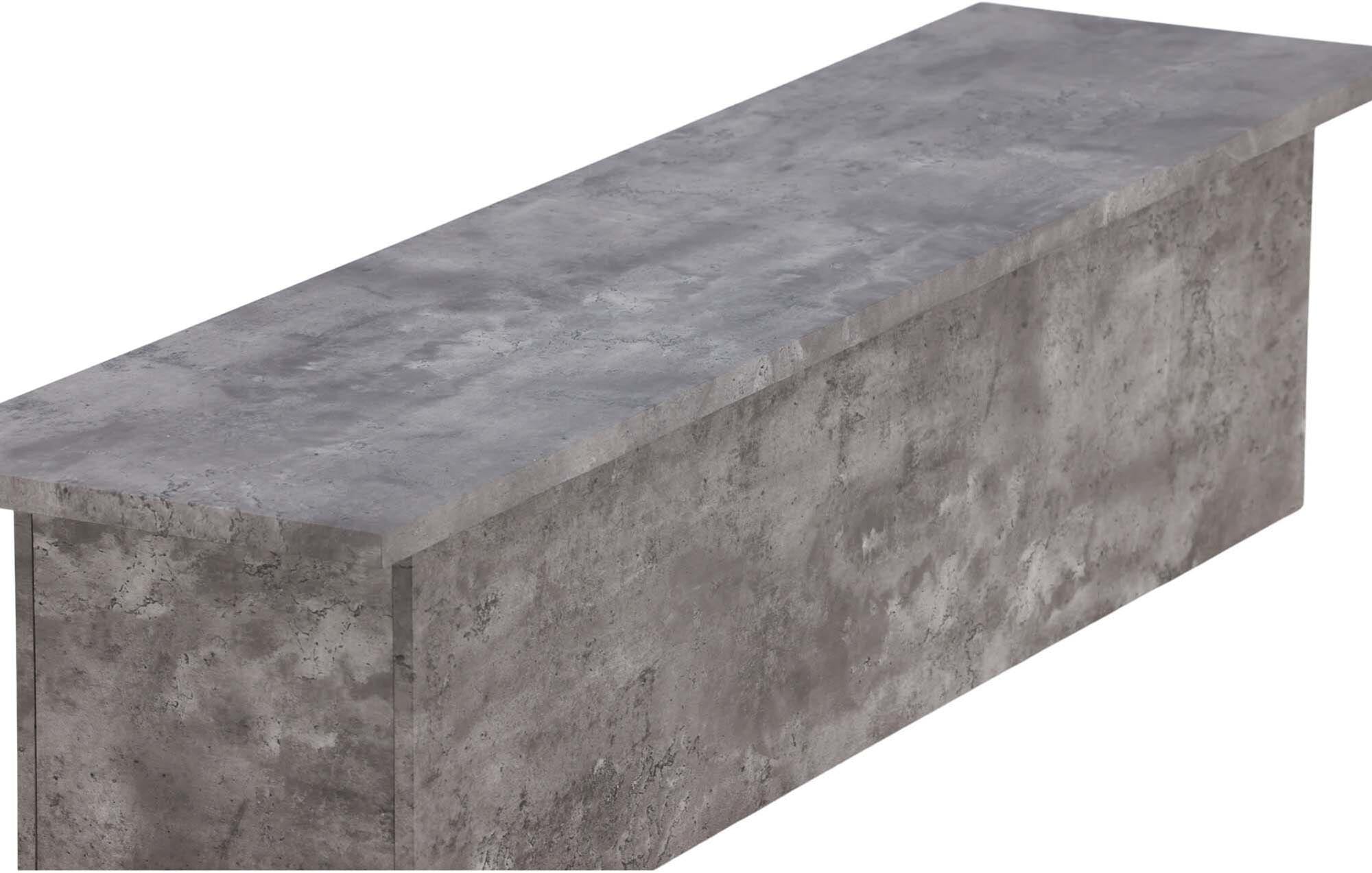 Kellogg Bank: Stilvolles Industriedesign, beiges Kissen, MDF in grauer Steinoptik, vielseitig und stabil.