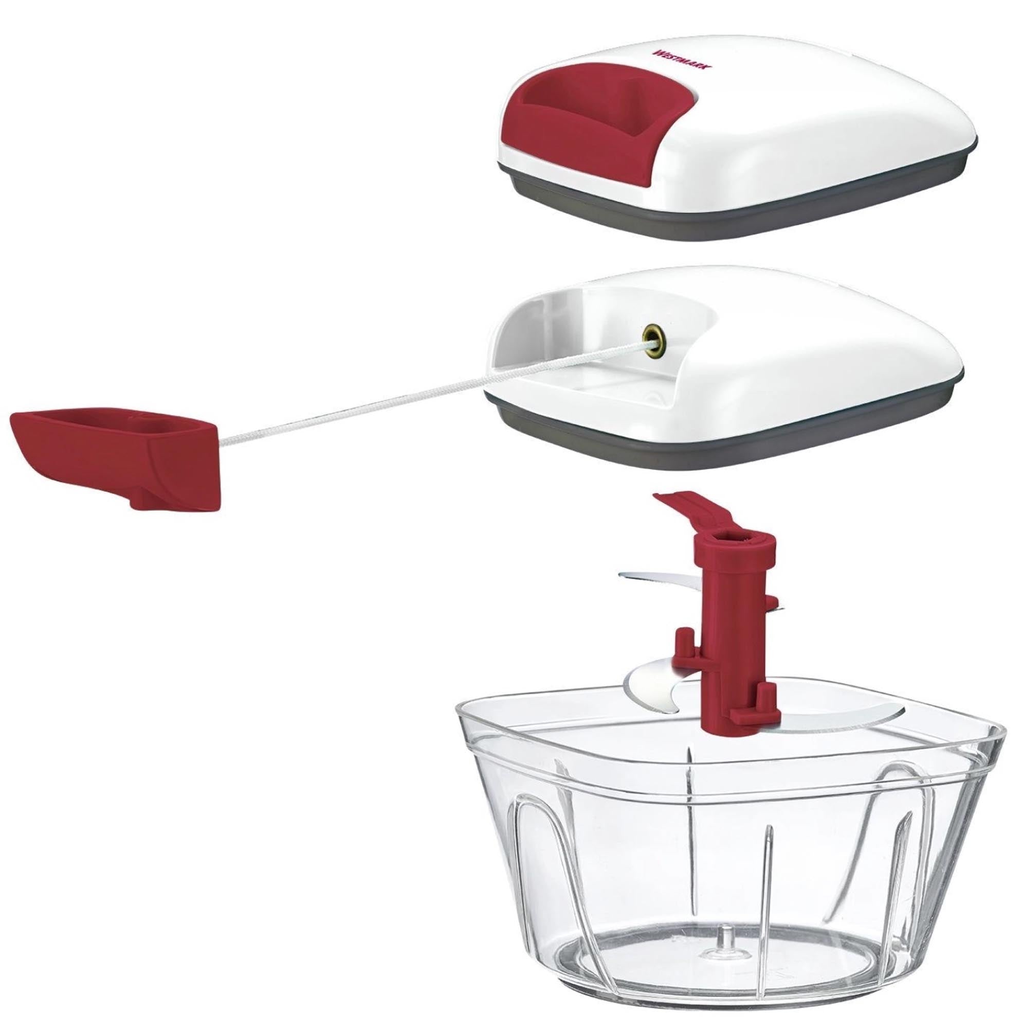 Praktischer Multi-Schneider mit Seilzug, 450 ml, ideal zum Zerkleinern von Lebensmitteln, einfach zu bedienen und kompakt im Design.