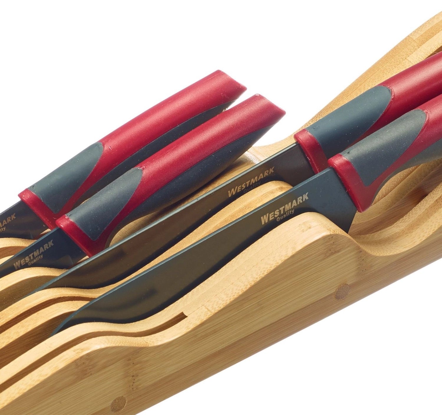 Elegante Messerablage aus robustem Bambus von Westmark, ideal für die Schublade, um Küchenutensilien sicher und ordentlich zu verstauen.
