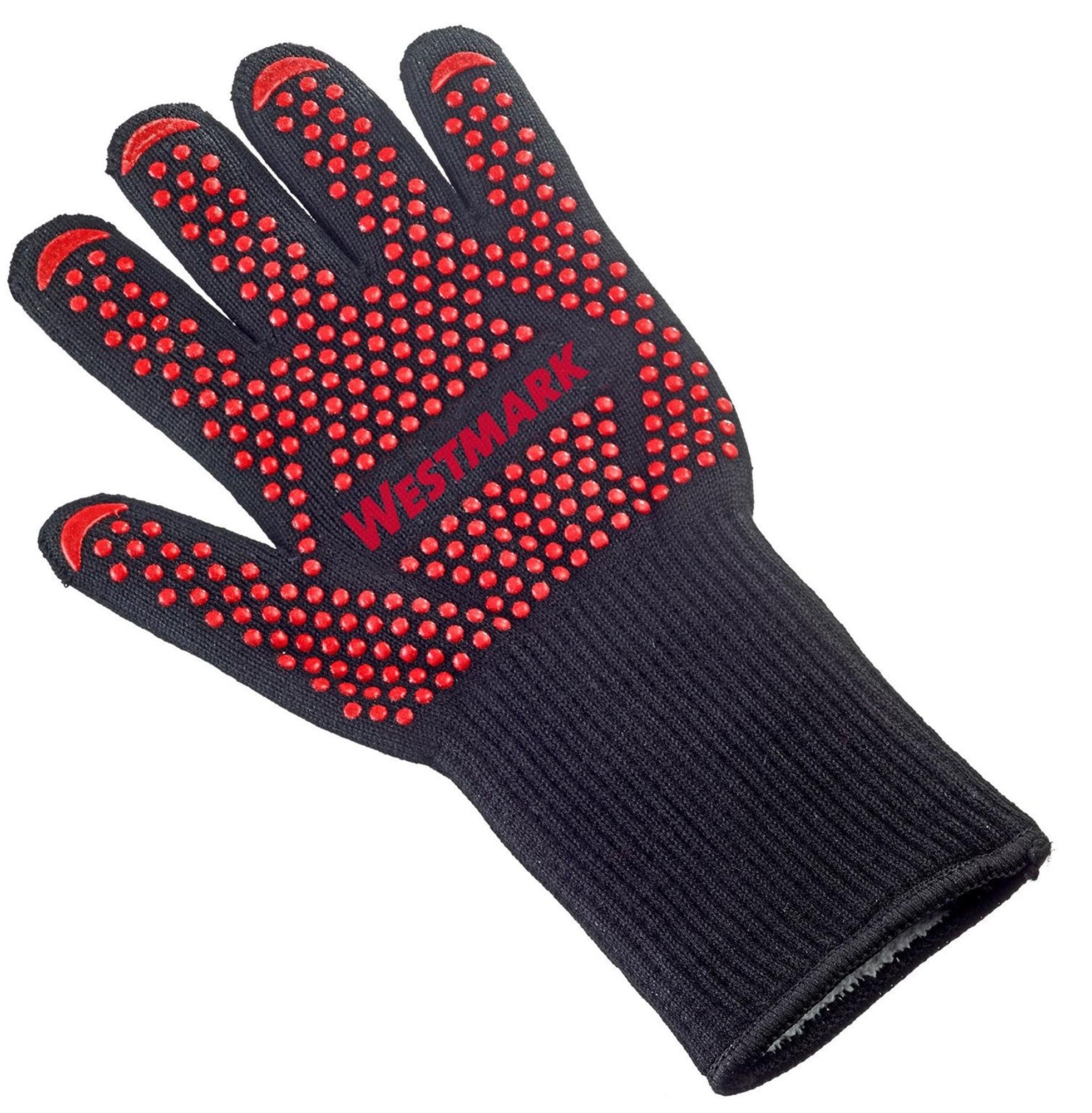 Hitzebeständige Grillhandschuhe von Westmark, bis 350 °C, ideal für sicheres Grillen und Kochen, robust und komfortabel.