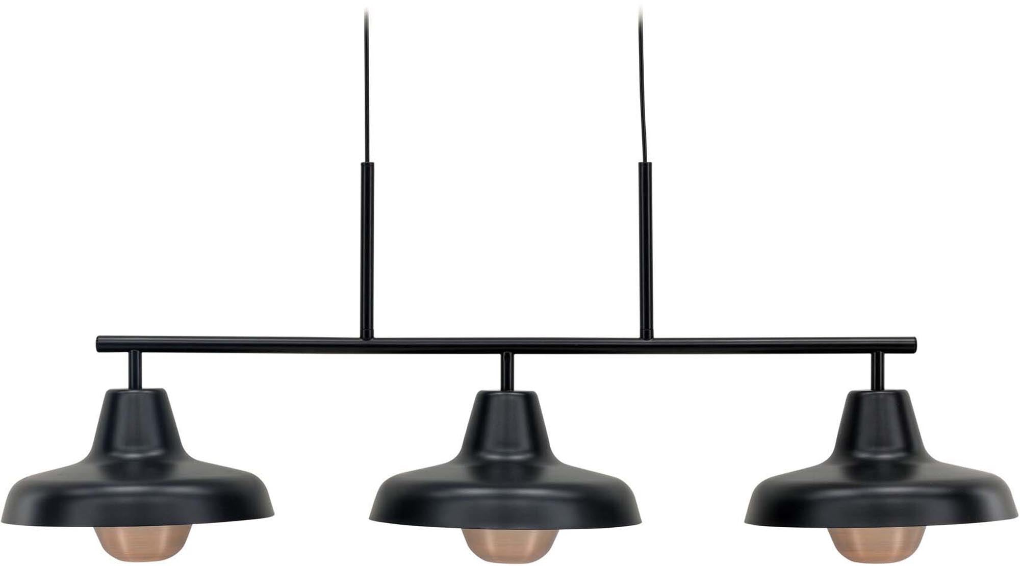 Stöten Pendelleuchte: Eleganz & Funktionalität, mattes Schwarz, Kupferdetails, ideal für moderne Wohnräume.