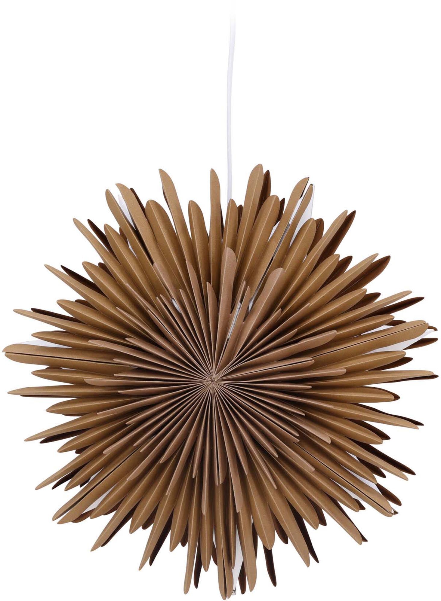 Entdecken Sie die Siegel Pendelleuchte von Venture Home: Ein eleganter Papierstern, der Ihr Zuhause mit warmem Licht und festlicher Atmosphäre bereichert.