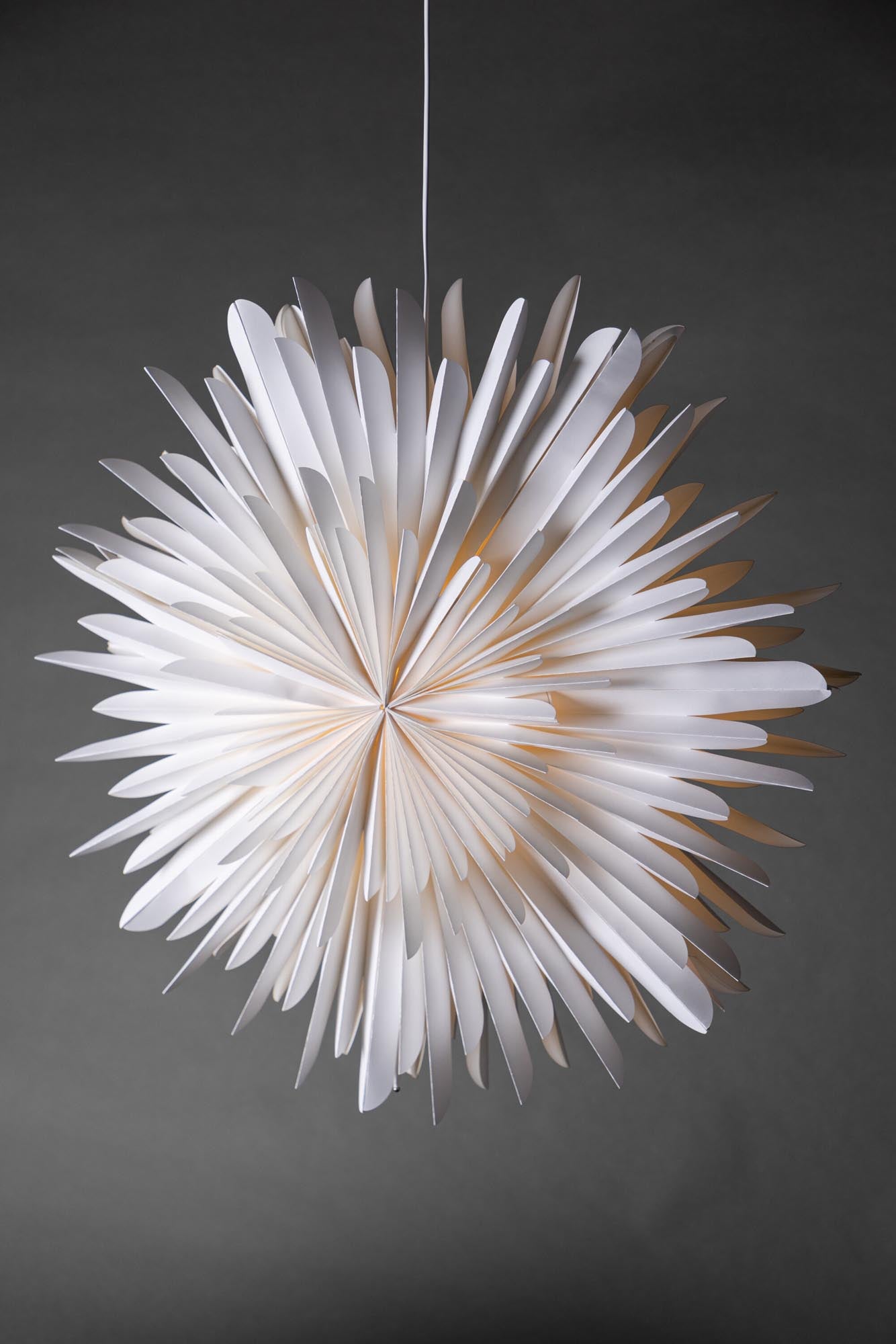 Verleihen Sie Ihrem Zuhause mit der Siegel Pendelleuchte von Venture Home einen Hauch von Eleganz. Dieser 100 cm große Papierstern sorgt für eine einladende Lichtstreuung und festliche Stimmung.