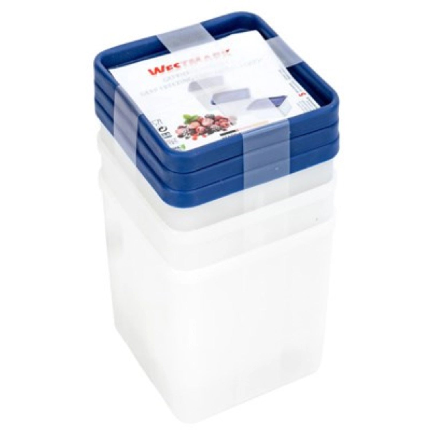 Set aus drei transparenten Gefrierdosen von Westmark, ideal für die Aufbewahrung von Lebensmitteln, mit einem Volumen von 0.75 l und stapelbarem Design.