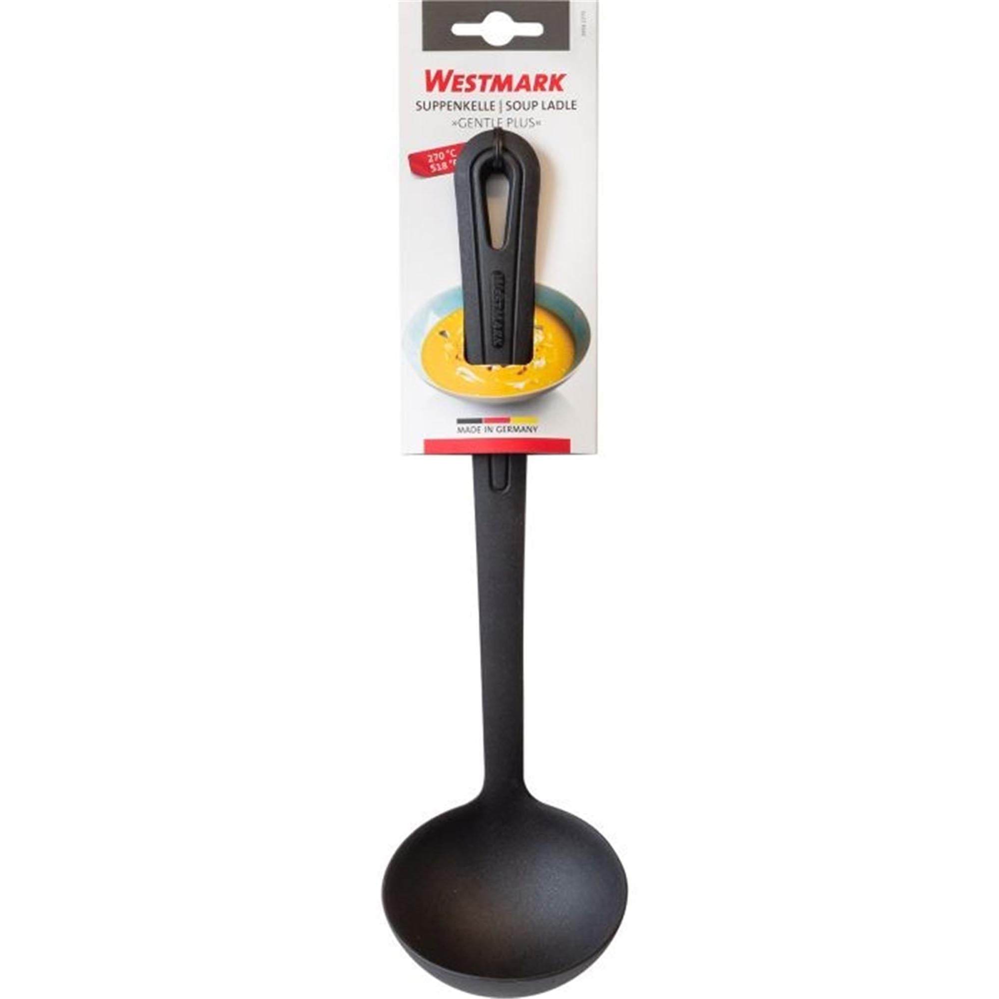 Die Suppenkelle Gentle Plus von Westmark ist ideal für Suppen und Saucen, ergonomisch, langlebig und spülmaschinengeeignet.