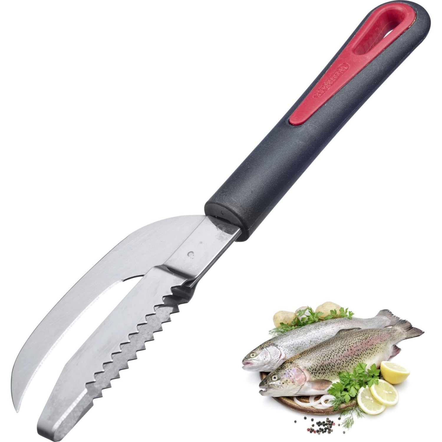 Praktisches 2in1 Fischwerkzeug Gallant von Westmark, ideal für müheloses Schneiden und Stechen von Fisch, mit ergonomischem Griff für optimalen Komfort.