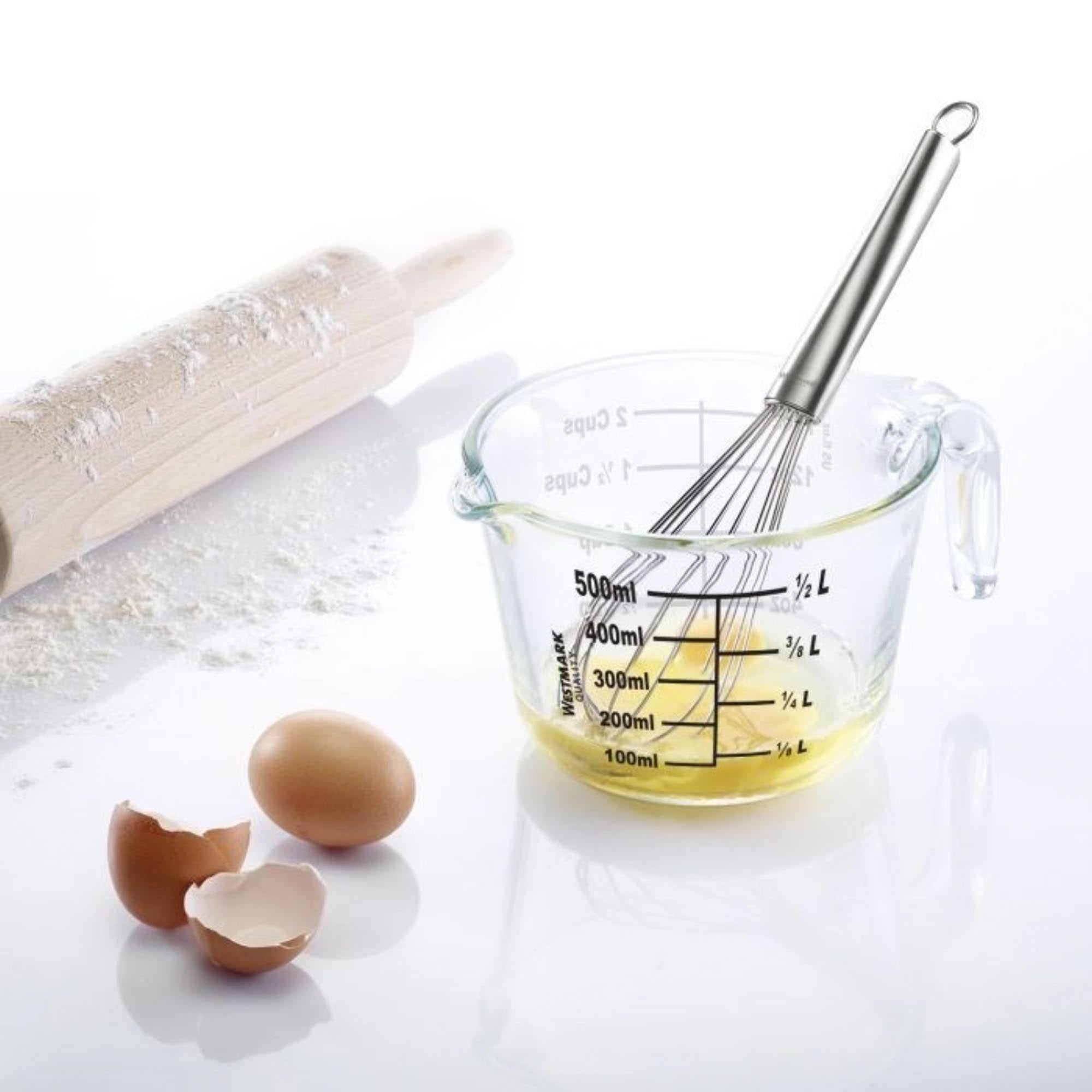 Robuste 0,5 l Messkanne aus Borosilikatglas, hitzebeständig und ideal für präzises Abmessen in der Küche.