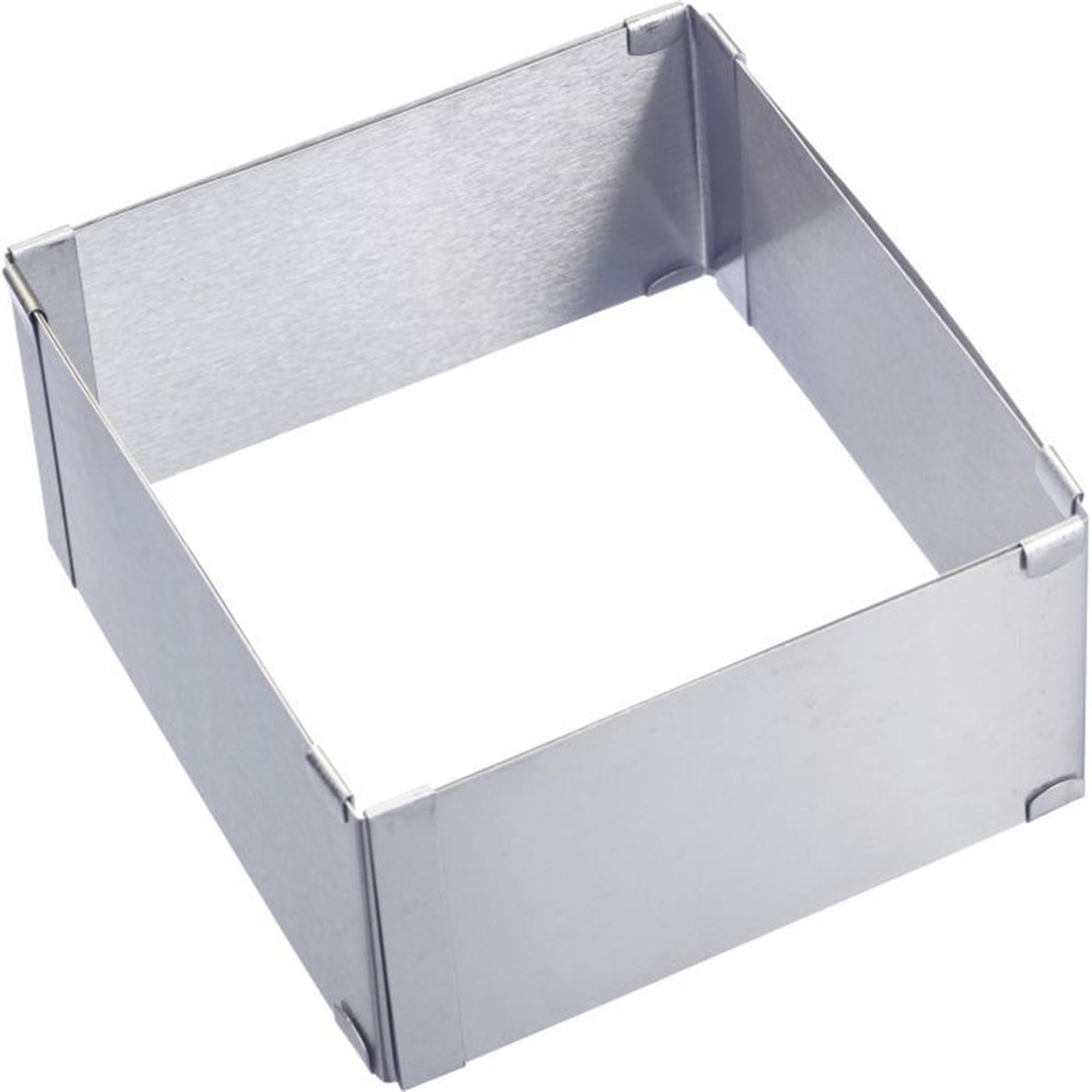 Verstellbarer quadratischer Backrahmen von Westmark, ideal für Kuchen und Torten, Masse: 15x15x8 cm, flexibel und praktisch.