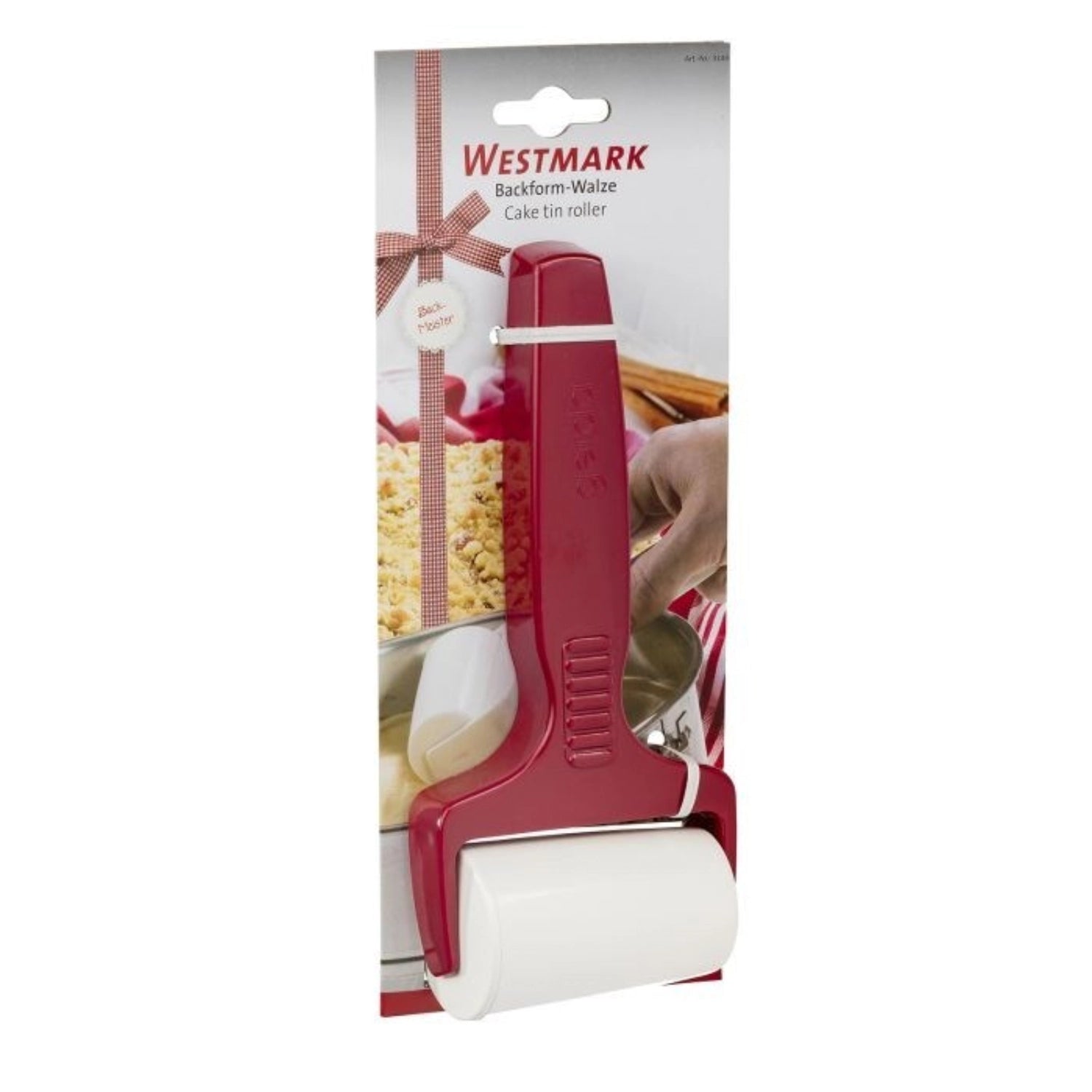 Ergonomische Backformwalze von Westmark, ideal für das gleichmäßige Ausrollen von Teig, leicht zu reinigen und handlich für alle Backprojekte.