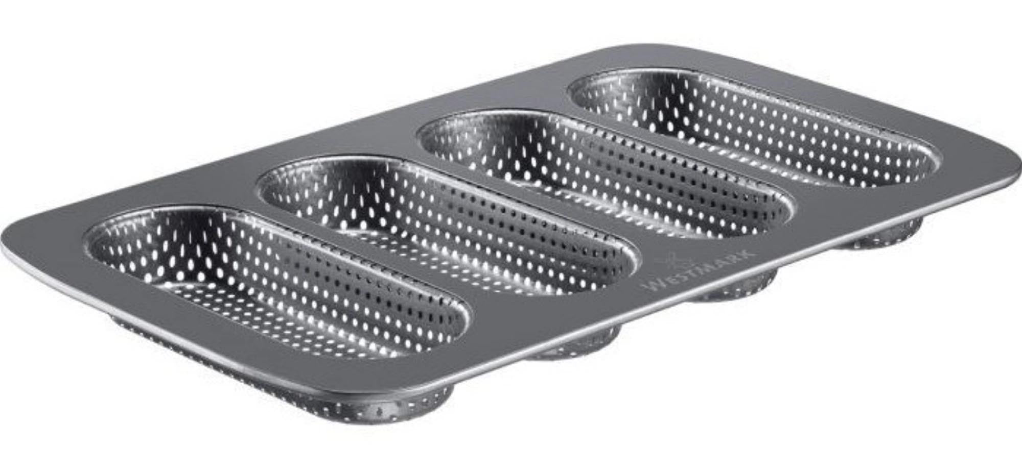 Entdecken Sie die 4er Baguette Backform Mini von Westmark (35,6x21,5 cm) für perfekte, knusprige Baguettes. Ideal für Hobbybäcker und Profis!