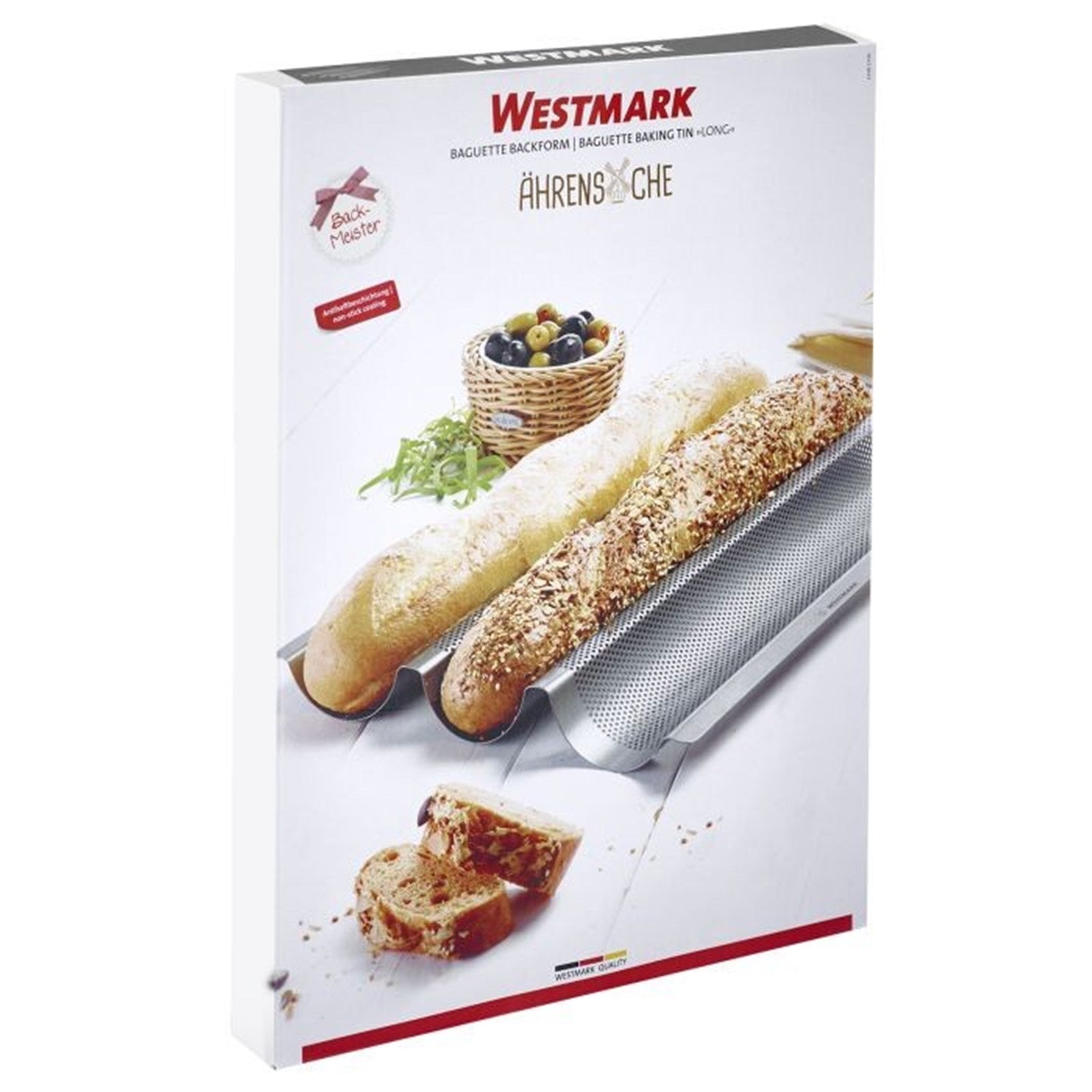 Antihaftbeschichtete 3er Baguette-Backform von Westmark, 38.5x28cm, für perfekte Baguettes, langlebig und einfach zu reinigen.