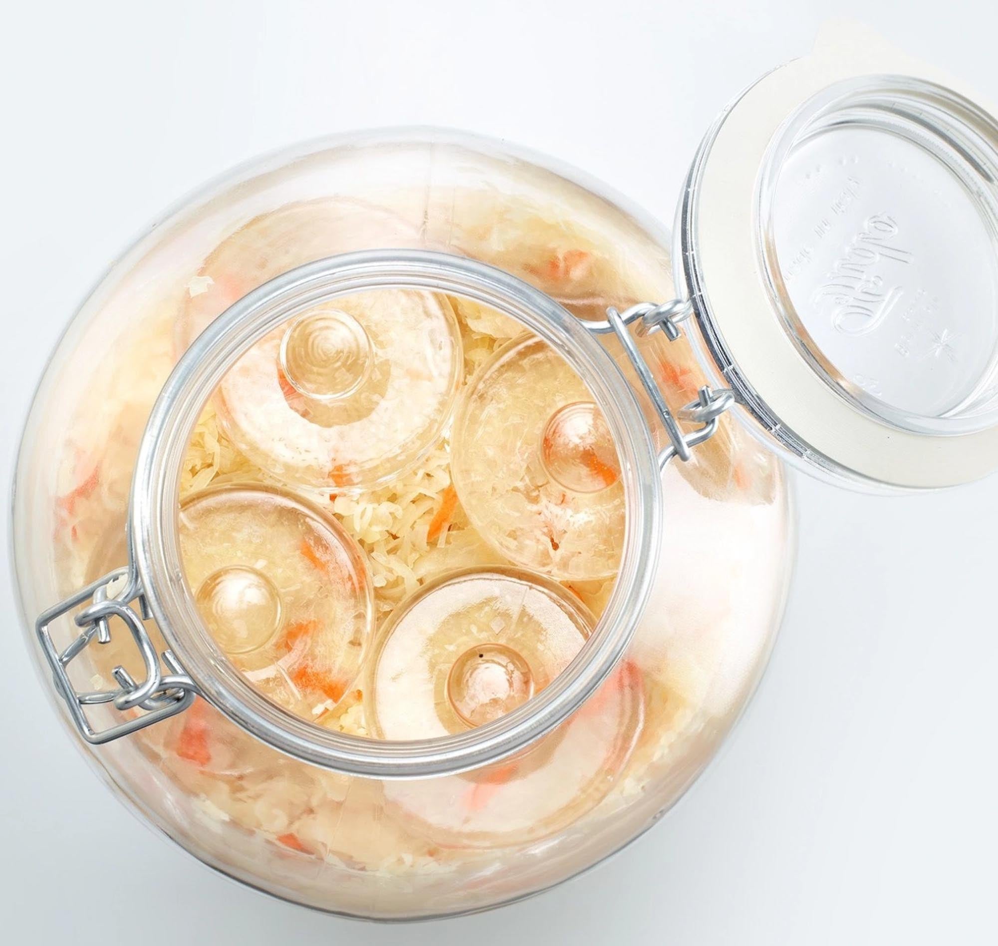 4er Set Fermentiergewichte von Westmark, 8 cm Durchmesser, perfekt für sicheres und gleichmässiges Fermentieren.