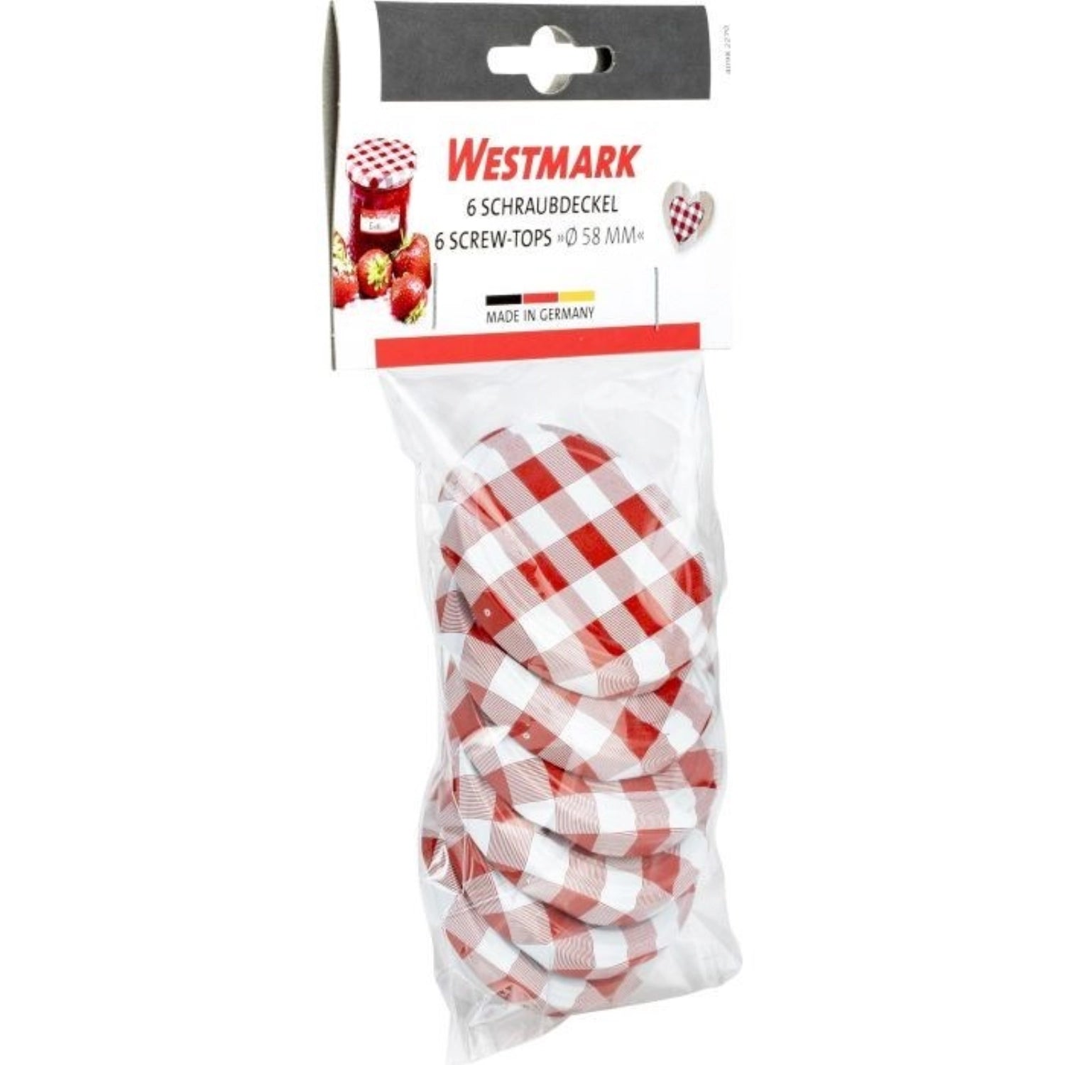 Entdecken Sie die 6 robusten Schraubdeckel D58 mm von Westmark – ideal für die sichere und frische Aufbewahrung Ihrer Lebensmittel!