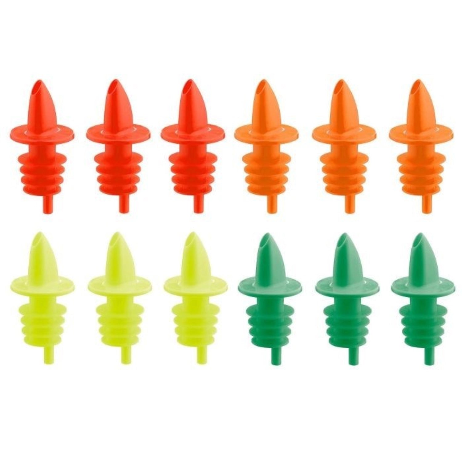 Bunt sortiertes Set von 12 Ausgiessern von Westmark, ideal für präzises Ausgiessen und Vermeidung von Tropfen, passend für verschiedene Kannen.