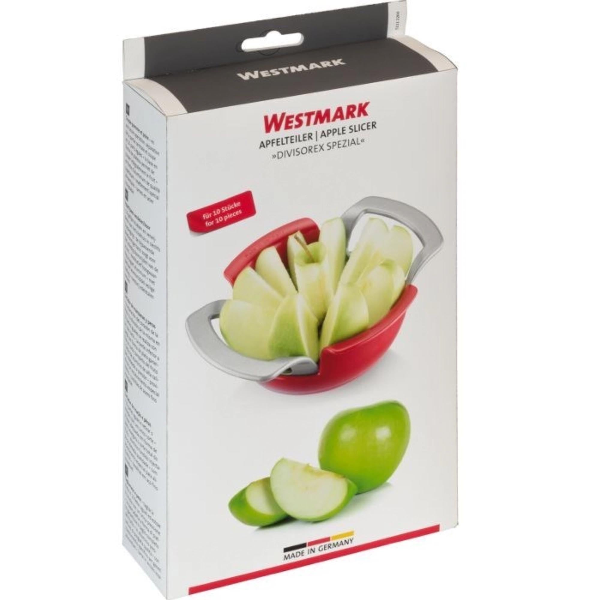 Praktischer Apfel- und Birnenteiler mit Schneidteller, ideal für gleichmässige Stücke, langlebig und einfach zu bedienen.