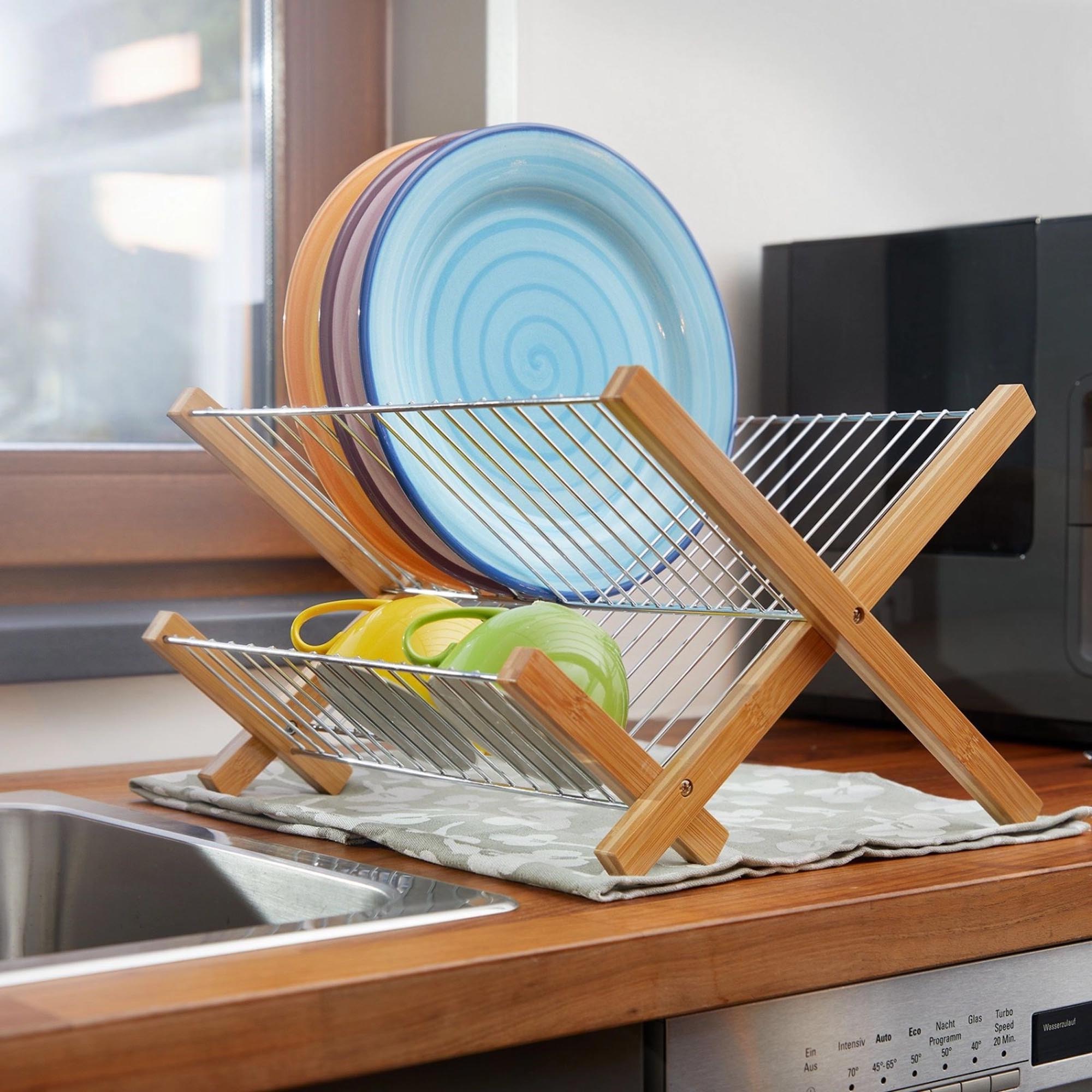 Faltbares Abtropfgestell aus Bambus, ideal für Geschirr, umweltfreundlich und platzsparend, von Westmark.