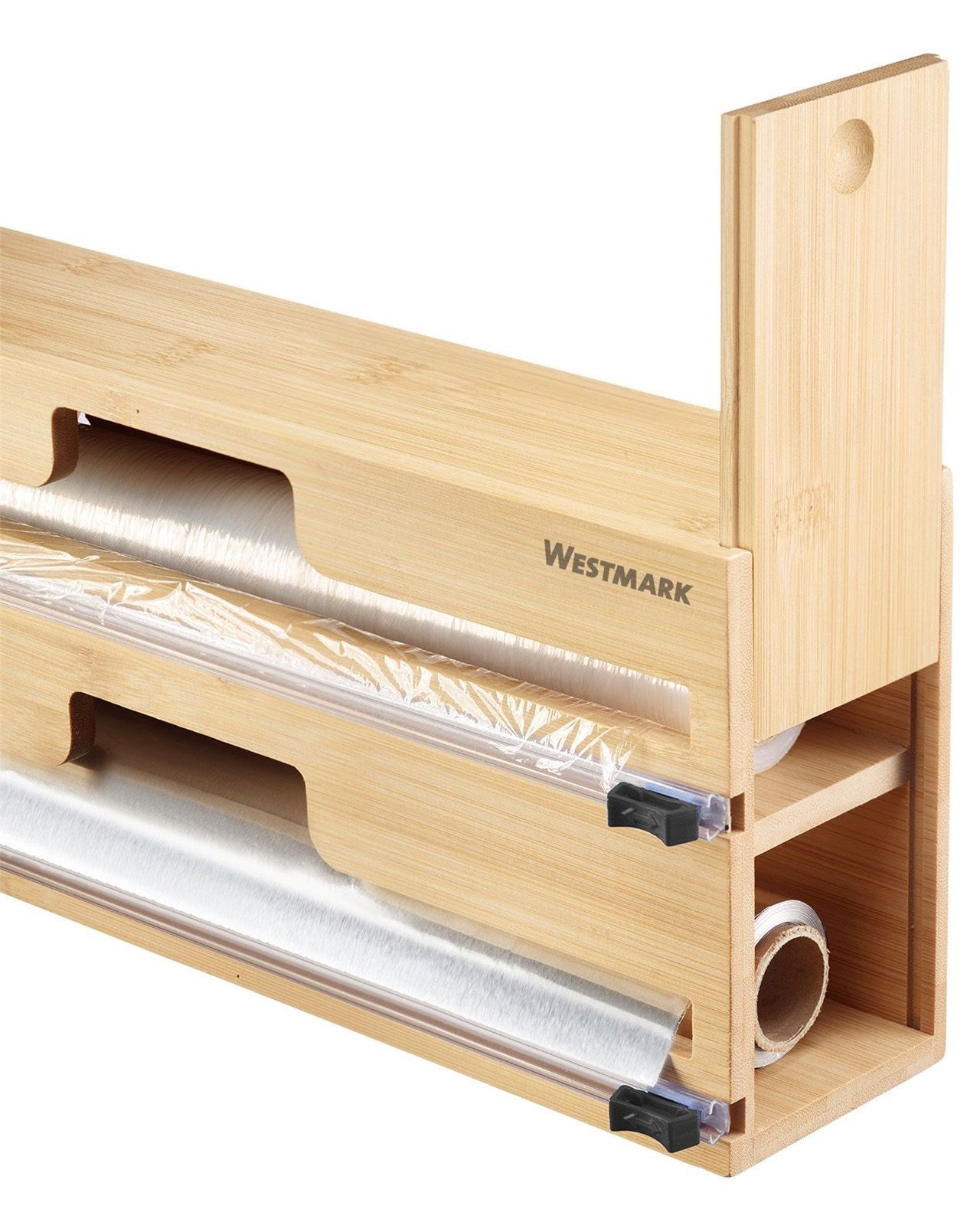 Folienspender von Westmark mit Schneidvorrichtung, ideal für präzises Zuschneiden und sauberes Arbeiten in der Küche.