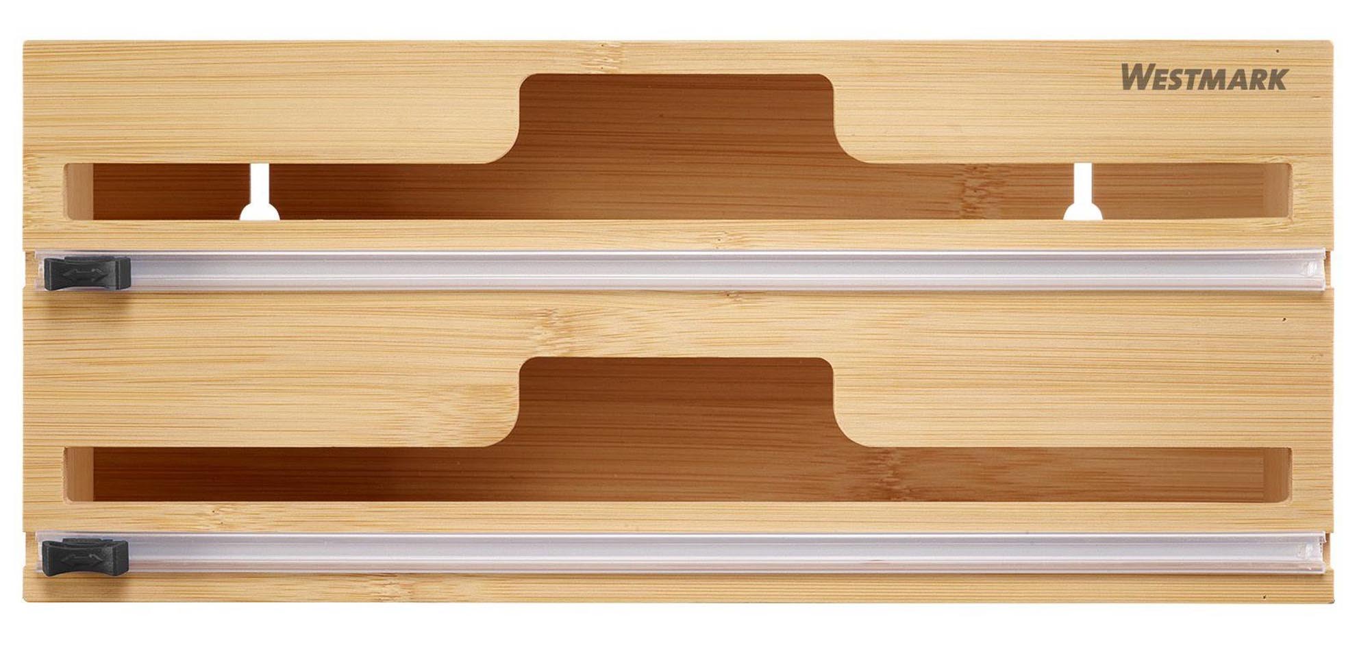 Praktischer Folienspender von Westmark mit Schneidefunktion, perfekt für müheloses Abreißen von Frischhaltefolien und Beuteln in der Küche.