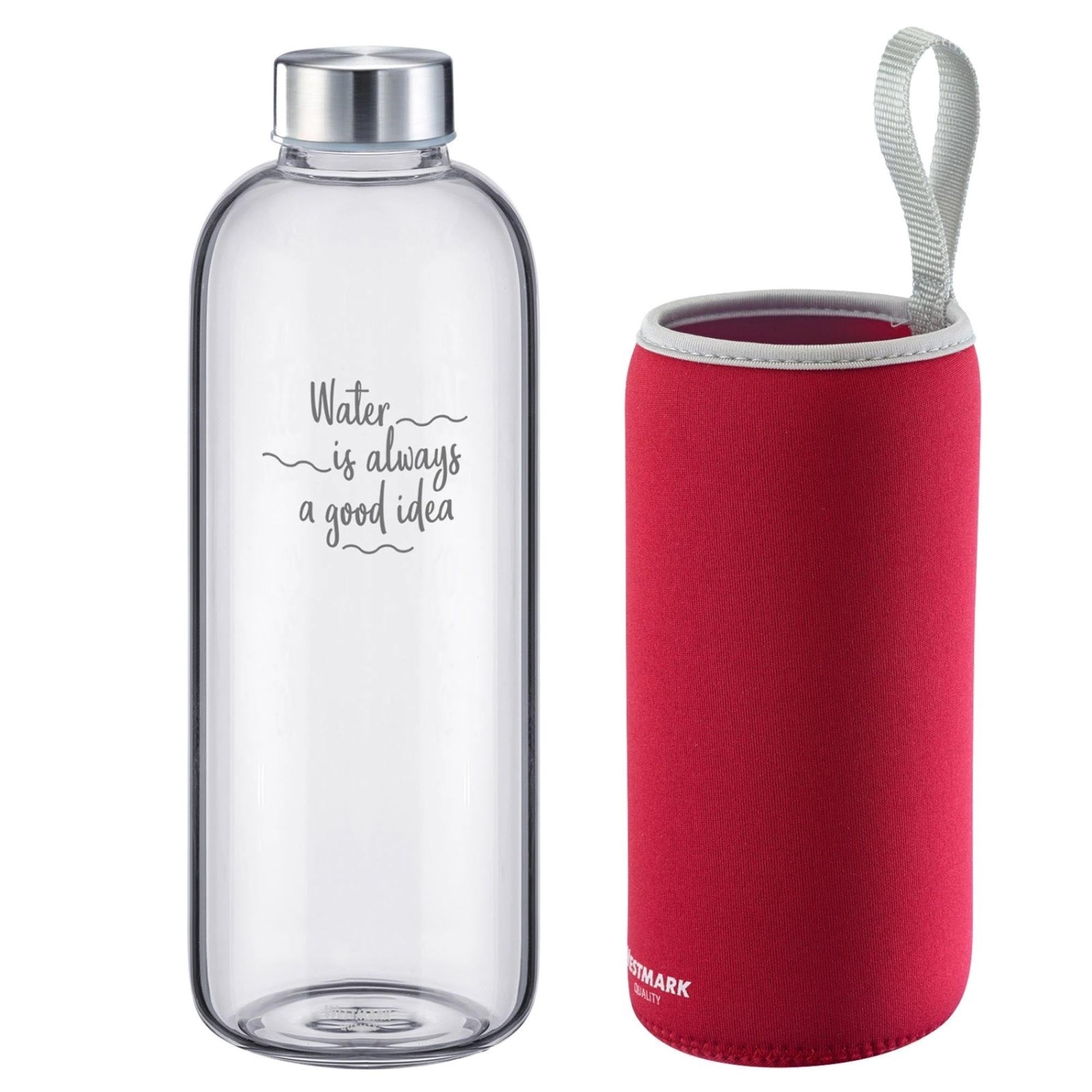 Entdecken Sie die umweltfreundliche Trinkflasche Viva aus Glas (1 l) mit rotem Silikon-Cover von Westmark. Ideal für Büro, Sport und Reisen!