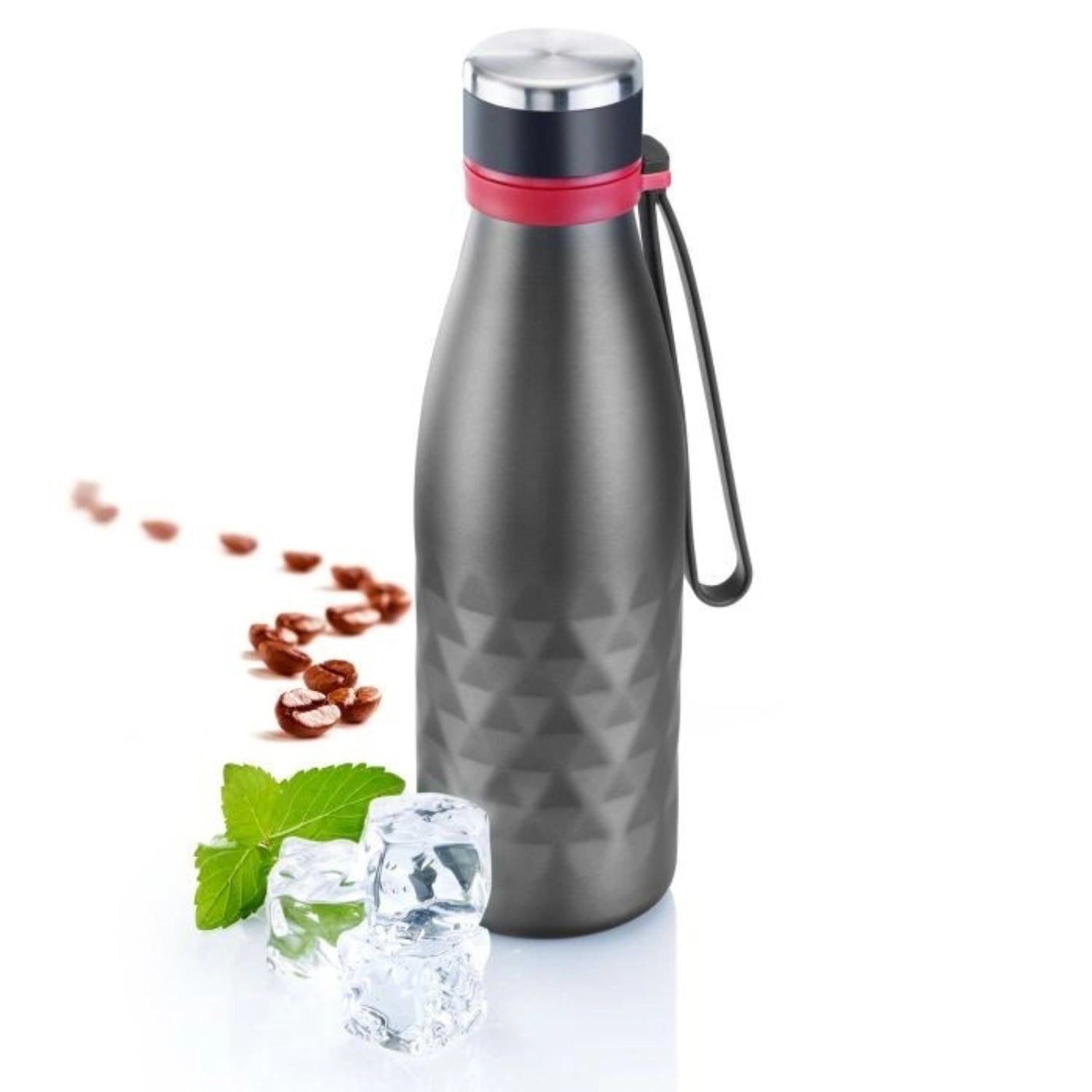 Isolierflasche Viva in Anthrazit, 0,55 l, ideal für heiße und kalte Getränke, mit modernem Design und praktischer Handhabung.
