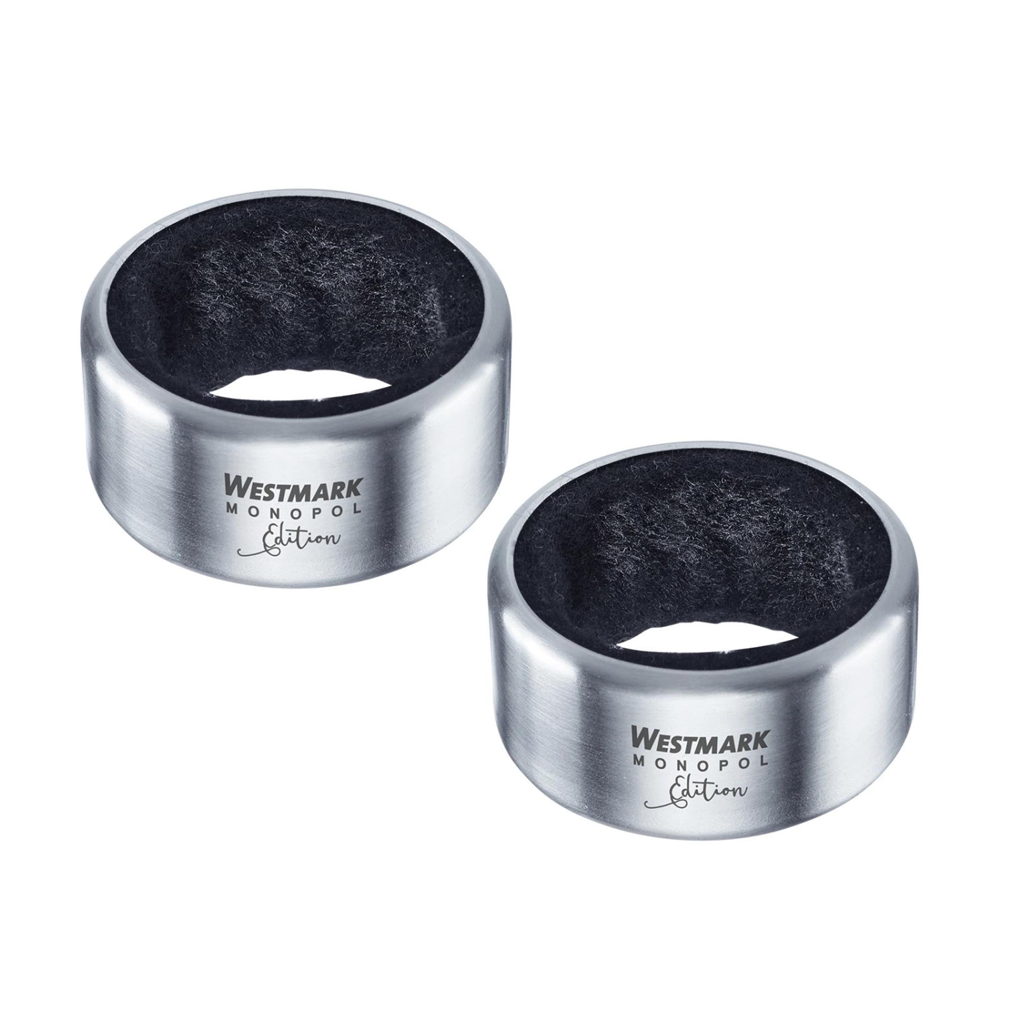 Entdecken Sie das 2er Set Tropfringe Alessio Monopol Edition von Westmark – stilvolles Barzubehör aus Edelstahl und Silikon, ideal für Weinliebhaber.
