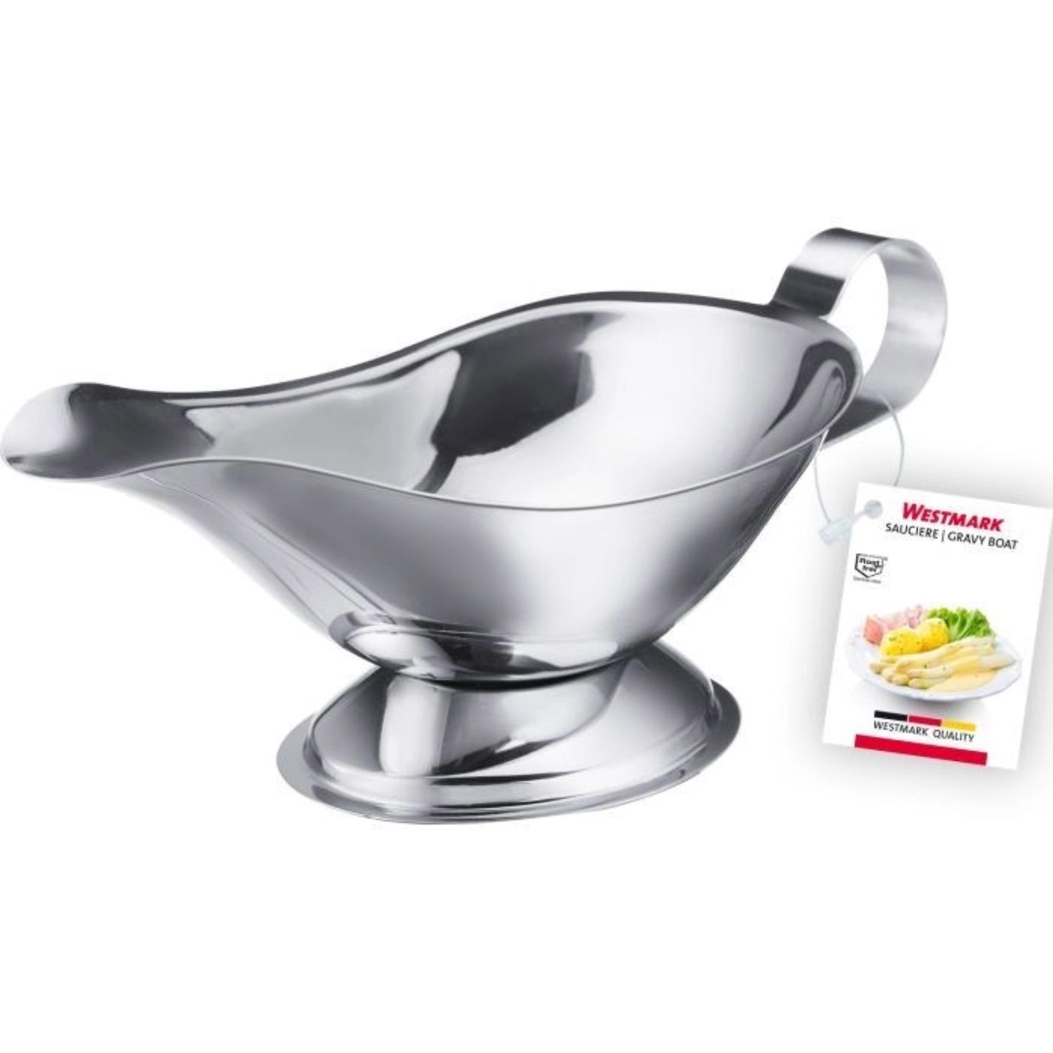 Elegante Sauciere aus Edelstahl mit 250 ml Fassungsvermögen, ideal für die ansprechende Servierung von Saucen und Dips, von Westmark.