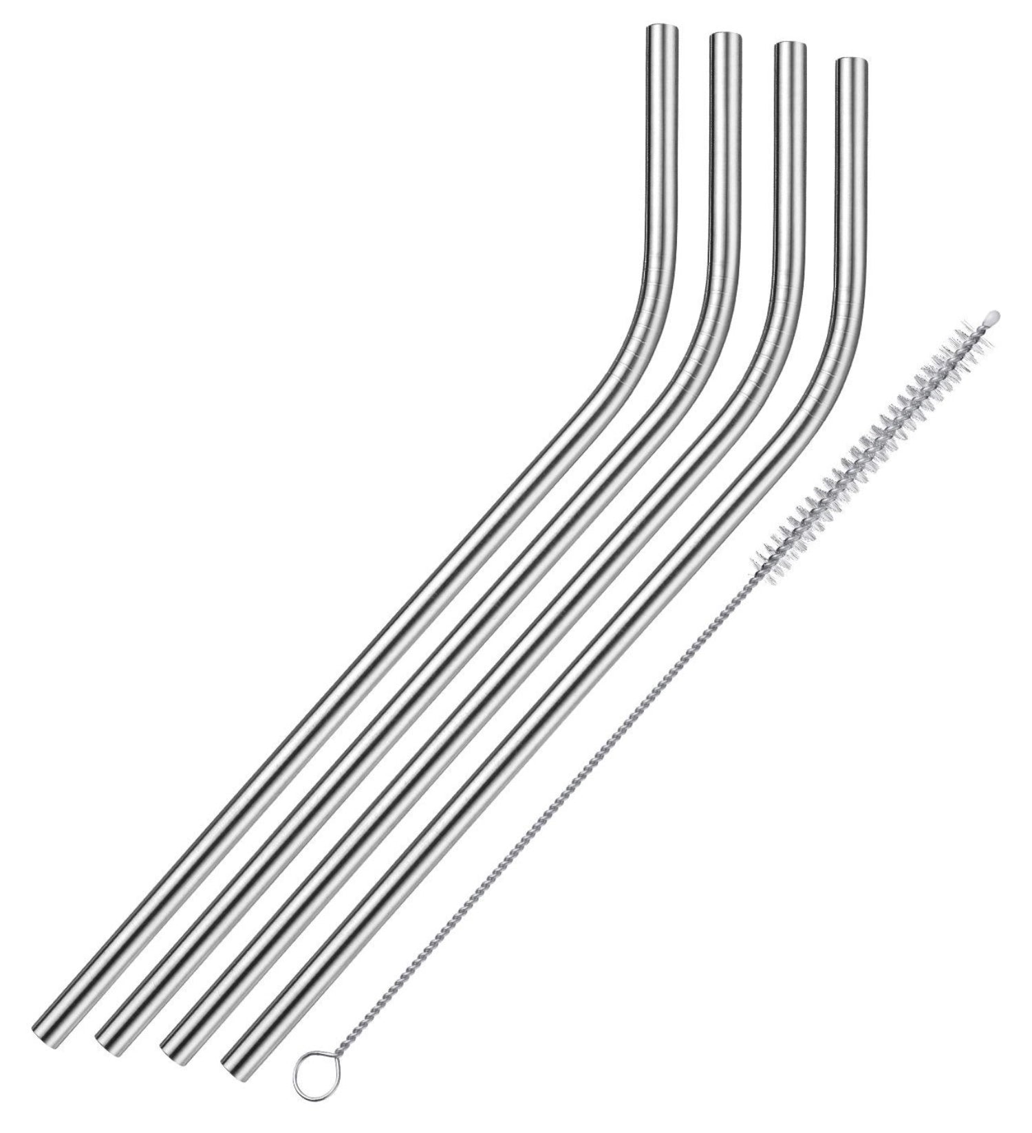 Set aus 4 eleganten, knickbaren Trinkhalmen aus Edelstahl mit Reinigungsbürste, ideal für umweltfreundliches Trinken und stilvolle Getränke.