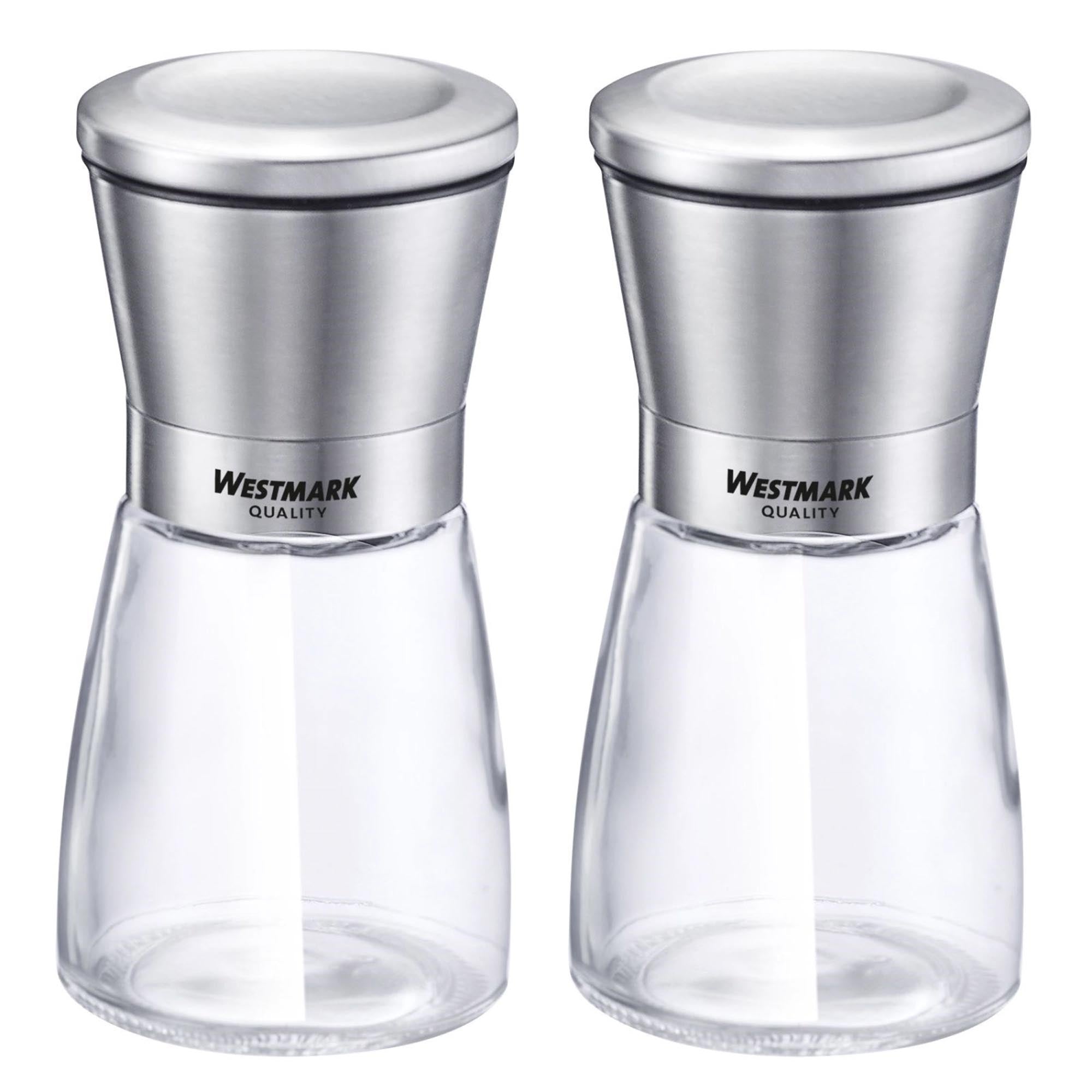 Entdecken Sie das 2-tlg. Set Gewürzmühlen Edelstahl von Westmark. Hochwertige Mühlen mit Glasbehälter für frische Gewürze und modernes Design.