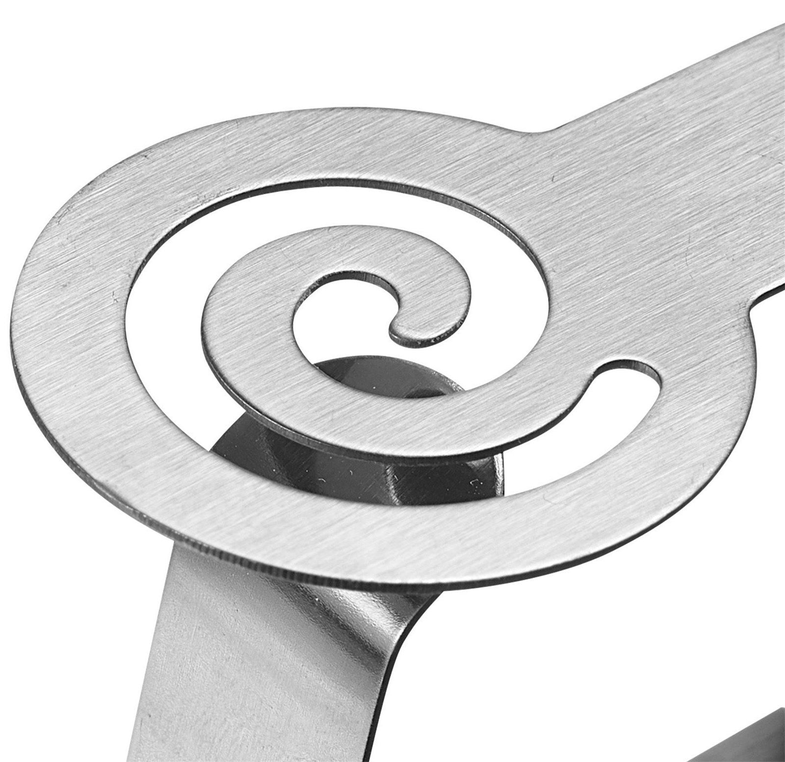 4er Set Tischtuchklammern aus Edelstahl im eleganten Spiraldesign, perfekt für festen Halt von Tischdecken bei jeder Witterung.