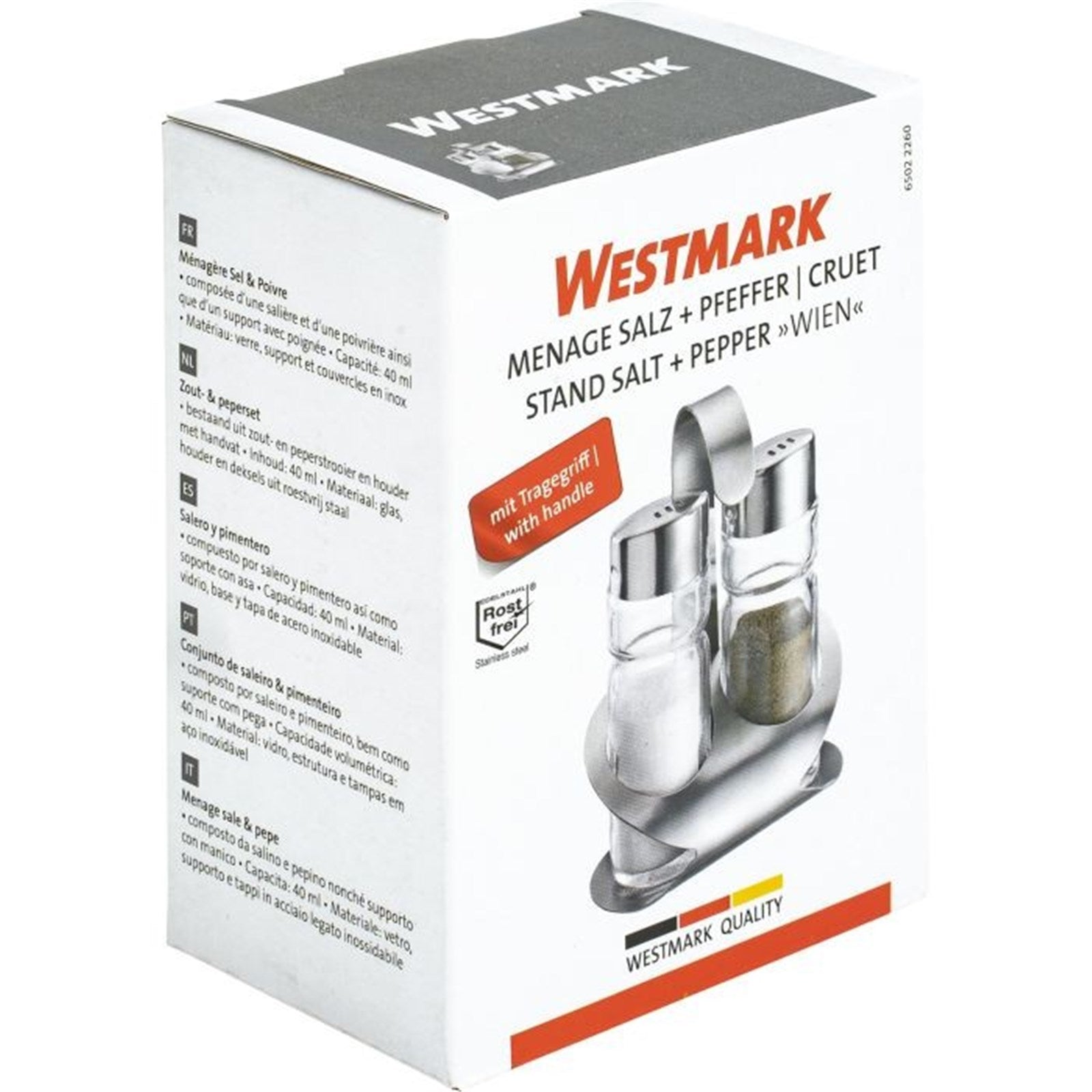 Elegantes 2-teiliges Salz- und Pfeffer-Set von Westmark, ideal für den Tisch, mit modernem Design und hochwertiger Verarbeitung.