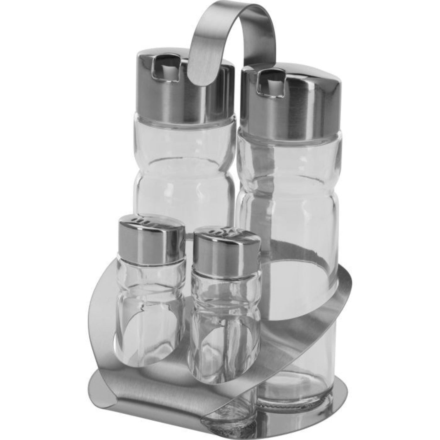 Elegantes 4-teiliges Menage-Set von Westmark für Salz, Pfeffer, Essig und Öl, ideal für stilvolle Tischdekoration und kulinarische Genüsse.