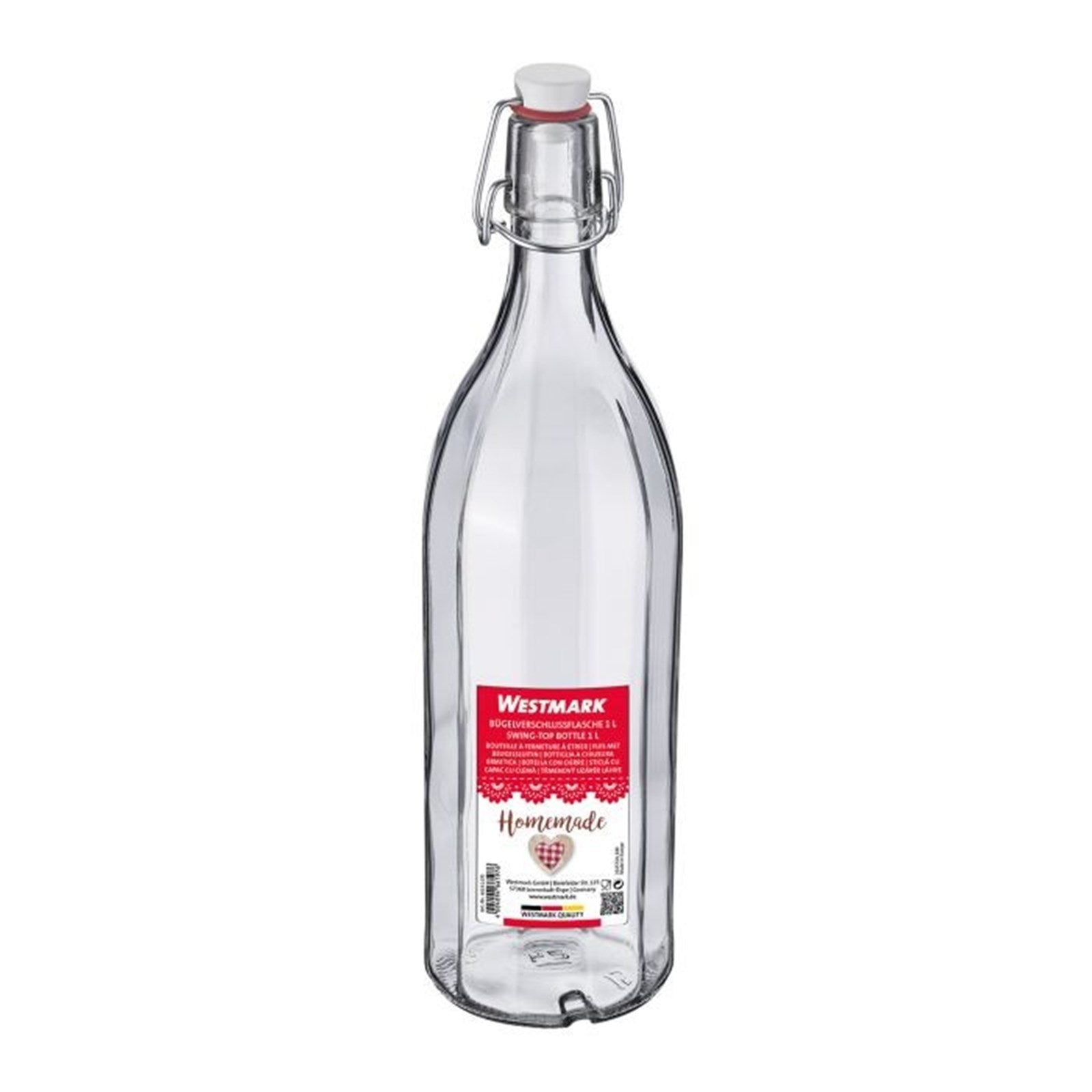 Elegante 1-Liter-Mehrkantflasche mit Bügelverschluss von Westmark, perfekt für Getränke, langlebig und praktisch für den Alltag.