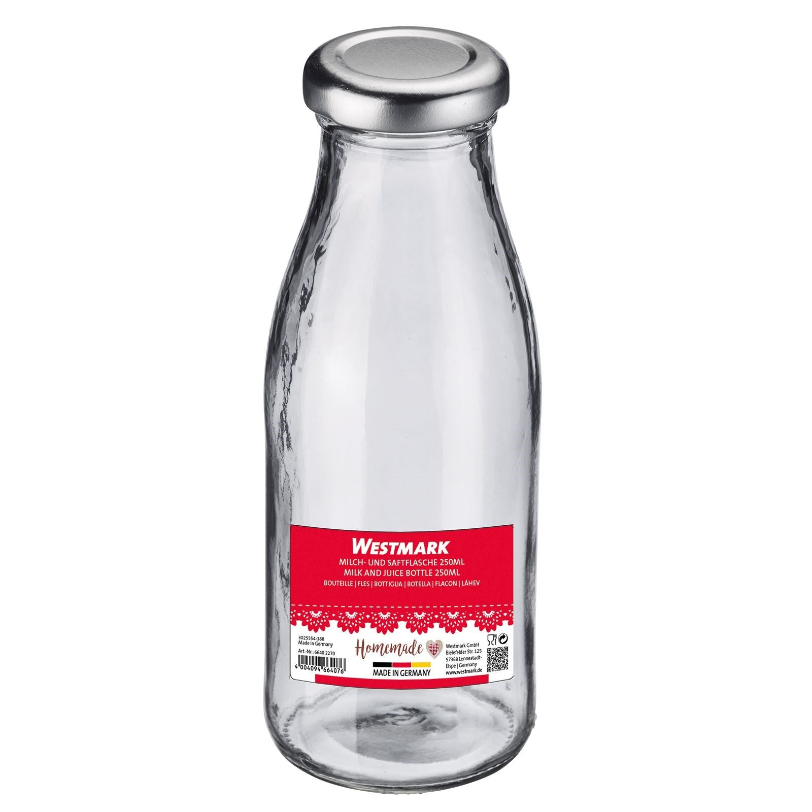 Praktische 250ml Flasche von Westmark, ideal für Milch, Säfte und Smoothies. Perfekt für unterwegs und vielseitig einsetzbar.