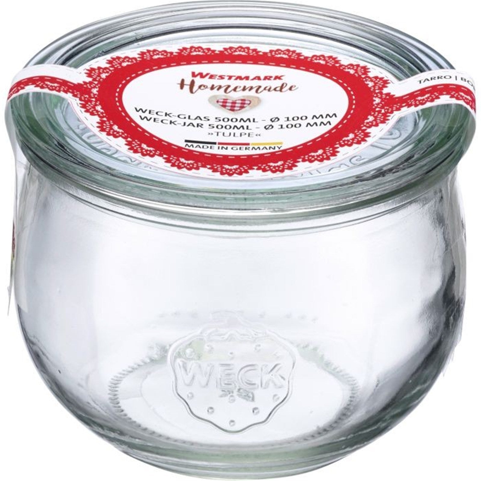 Das Weck Glas Tulpe 500ml, Ø100mm, ideal für Einmachen, Aufbewahren und Servieren. Stilvoll, funktional und vielseitig nutzbar.