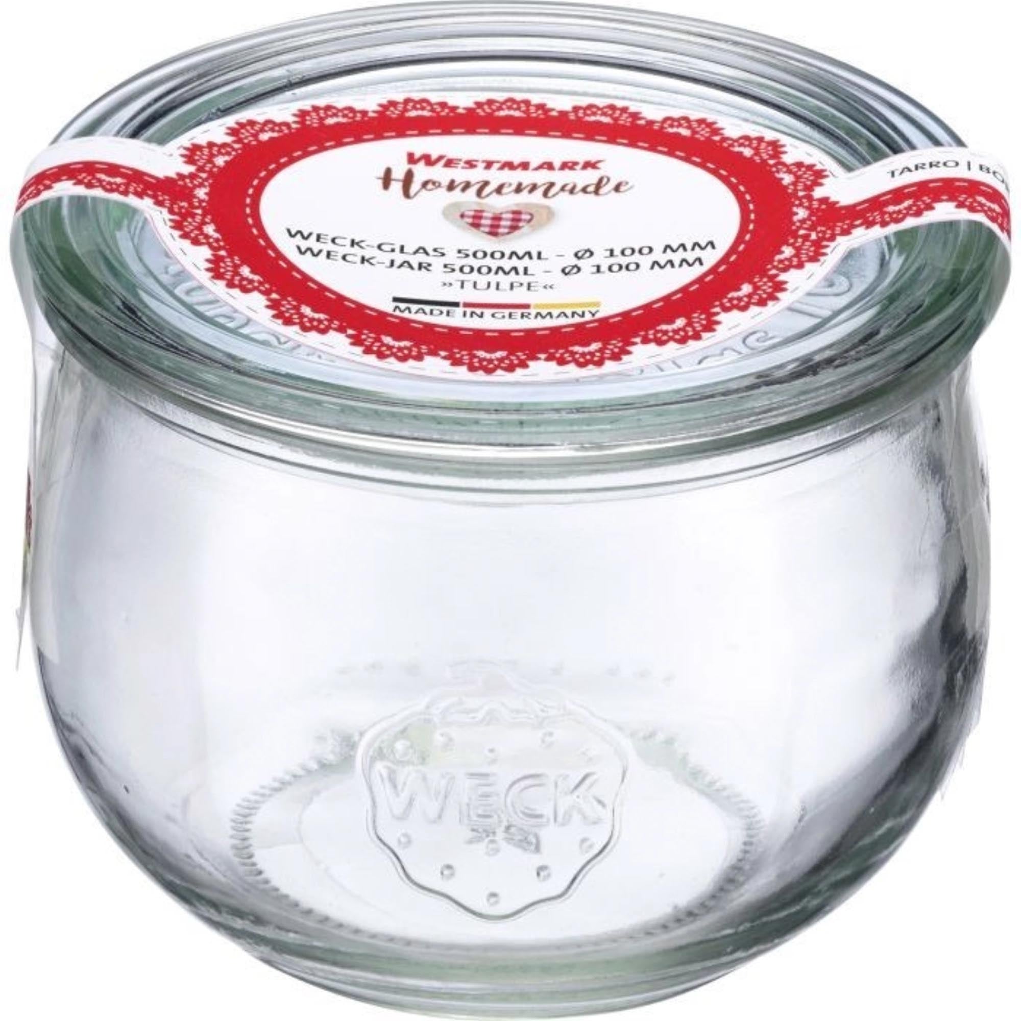 Das Weck Glas Tulpe 500ml, Ø100mm, ideal für Einmachen, Aufbewahren und Servieren. Stilvoll, funktional und vielseitig nutzbar.