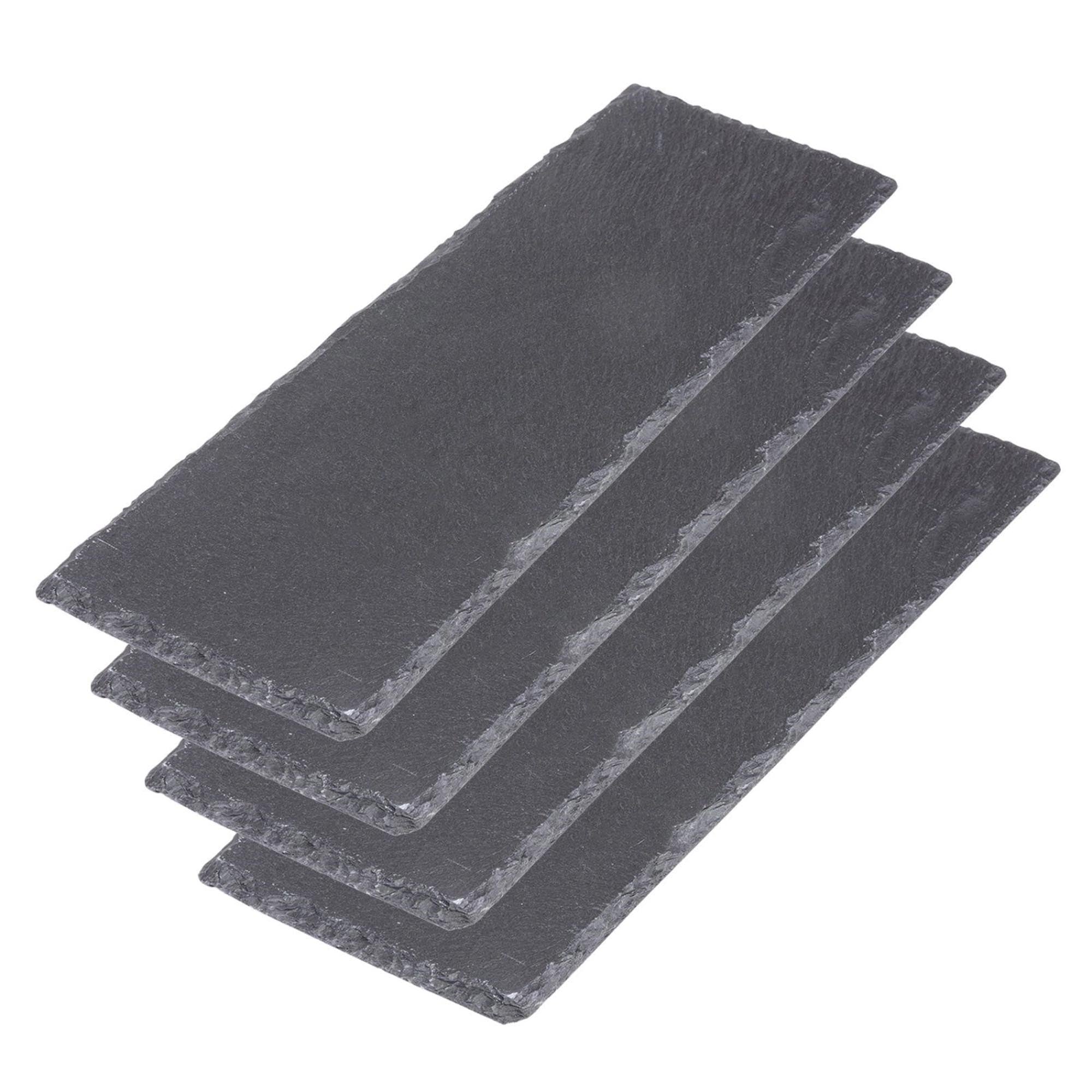 Entdecken Sie die 4 Servierplatten aus Naturschiefer (30x10 cm) von Westmark. Ideal für Tapas, Snacks und Käse. Hygienisch, robust und stilvoll!