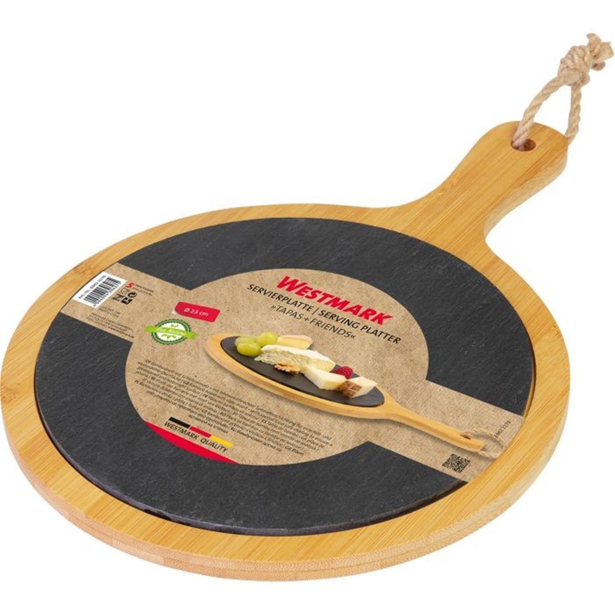 Elegante Servierplatte aus Schiefer und Bambus, ideal für Tapas und Snacks, 33x23 cm, von Westmark.