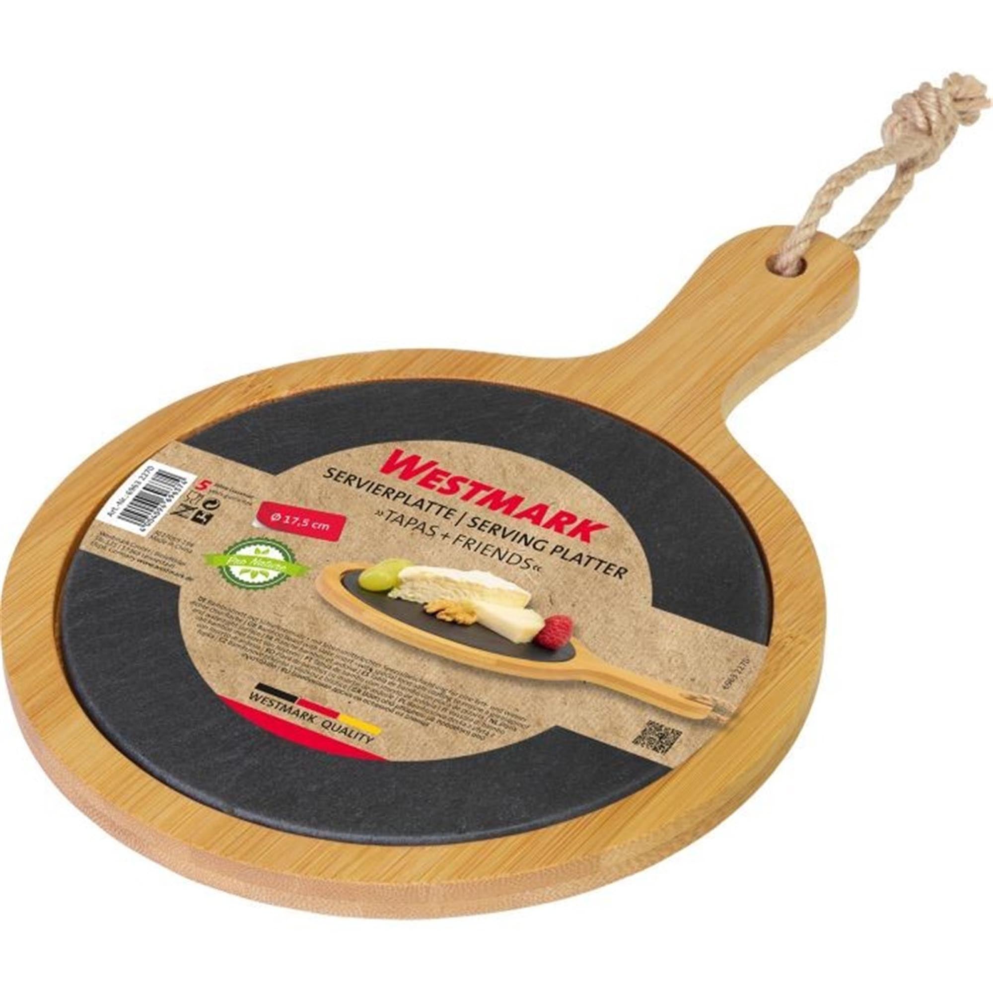 Elegante Servierplatte aus Schiefer und Bambus, ideal für Tapas und Snacks, 25x17 cm, von Westmark.