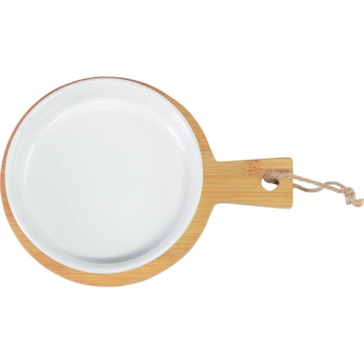 Stilvolles Keramikschälchen "Tapas u. Friends" auf einem stabilen Bambusuntersetzer, D11cm, ideal für köstliche Tapas und gesellige Anlässe.