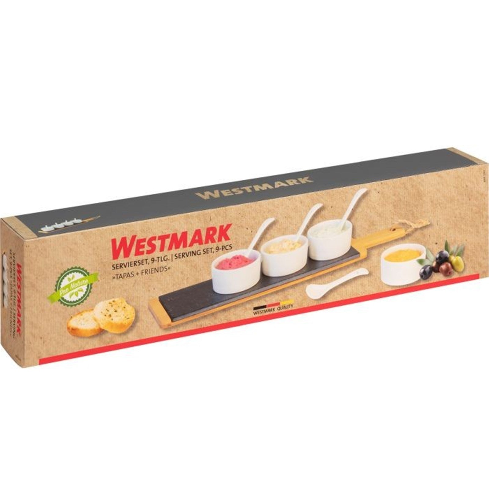 Elegantes 9-teiliges Servierset von Westmark, ideal für Tapas und Snacks, perfekt für gesellige Abende und kulinarische Genüsse.