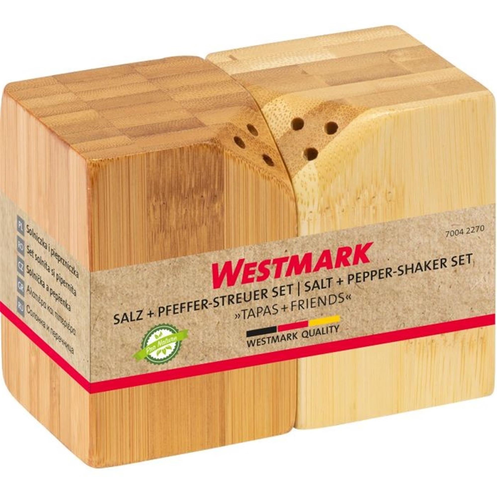 Elegantes 2er Set Salz- und Pfefferstreuer von Westmark, eckig, ideal für Tapas und Freunde, stilvoll und praktisch für den Tisch.