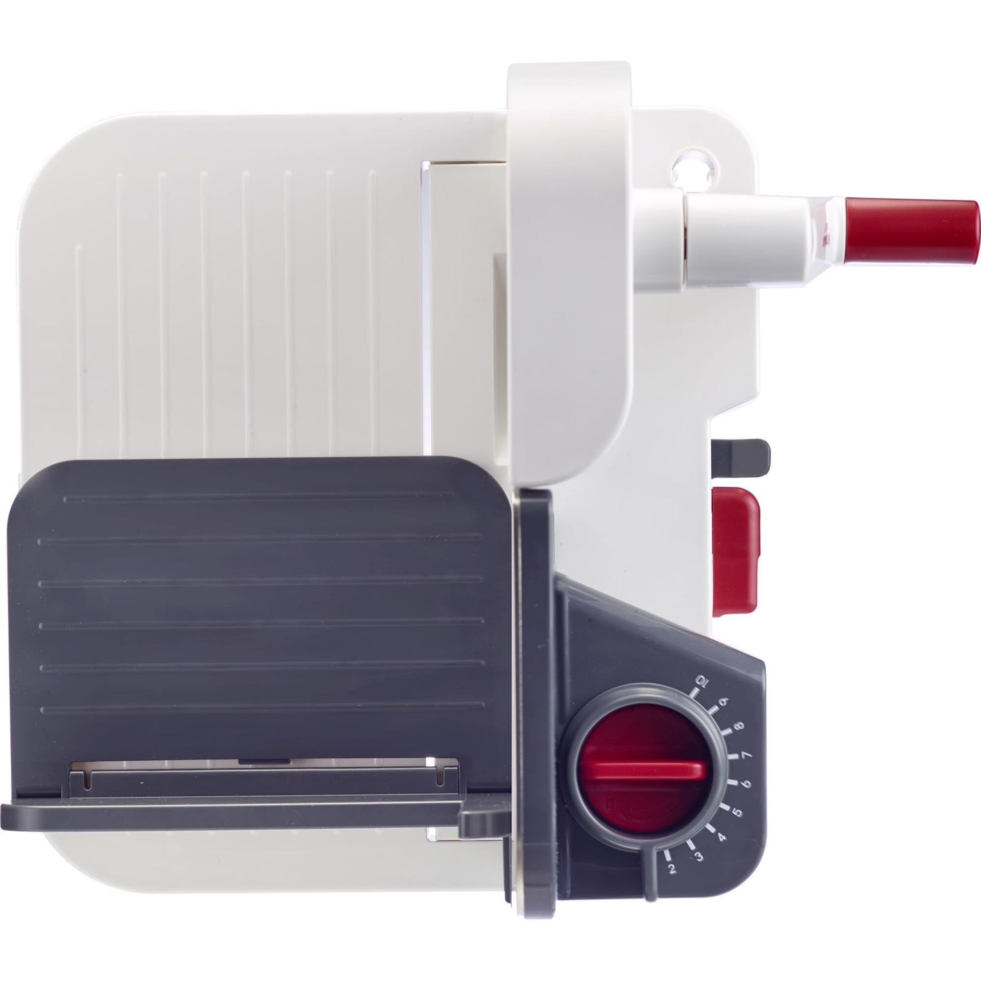 Kompakter Allesschneider von Westmark, ideal für präzises Schneiden von Brot, Käse und mehr, platzsparend und einfach zu bedienen.