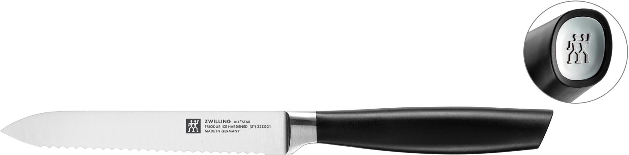 Entdecken Sie das All Star Universalmesser 130 von Zwilling Kitchen. Ideal zum Schneiden von Wurst, Käse und harten Lebensmitteln. Hochwertige Verarbeitung.